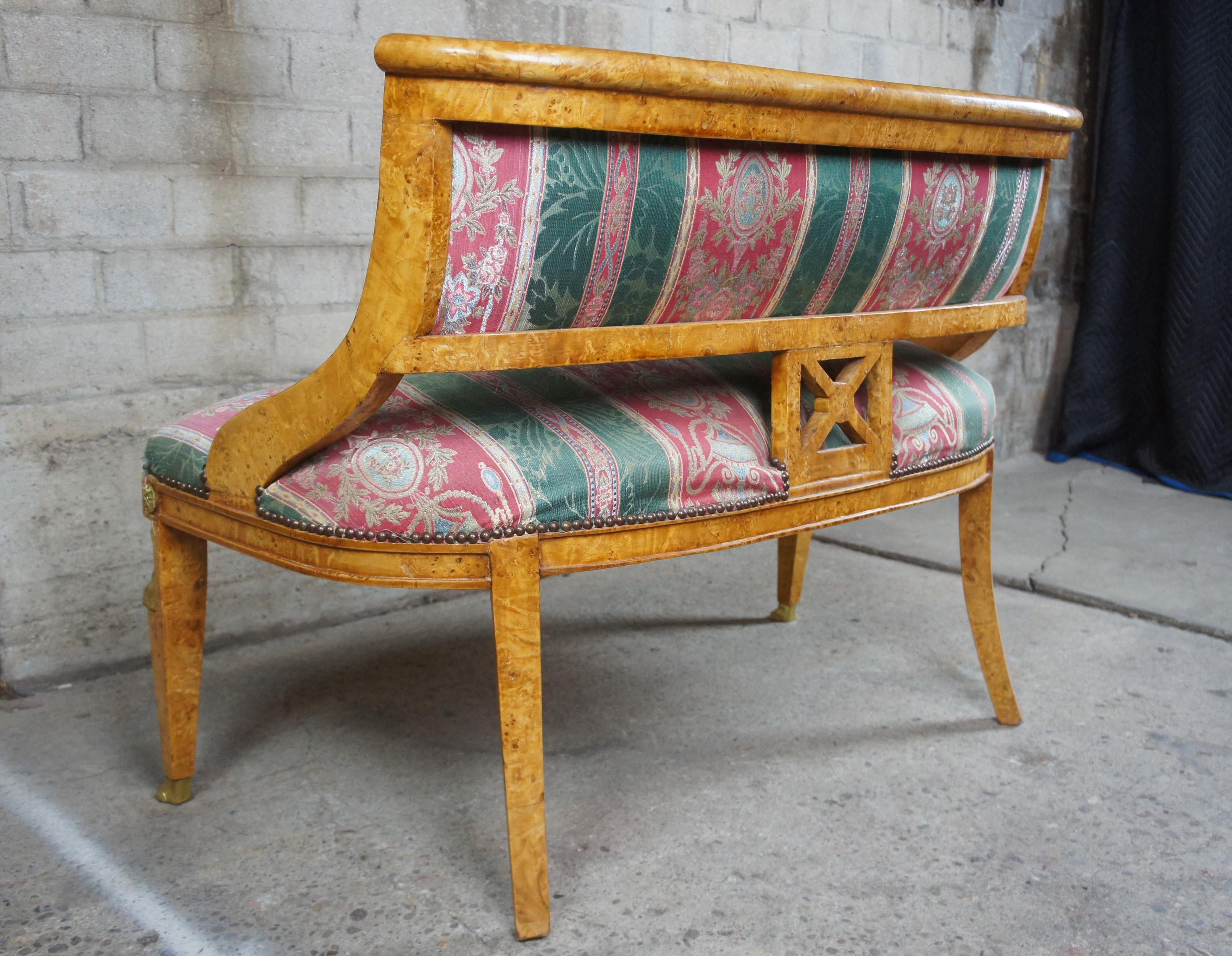 Antique Egyptian Revival Olive Burlwood Parlor Settee Bench Neoclassical 2