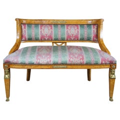 Antique Egyptian Revival Olive Burlwood Parlor Settee Bench Neoclassical