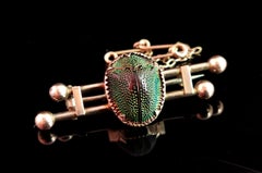 Antique Egyptian Revival Scarab Brooch, 9k Gold, Victorian