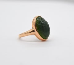 Antique Egyptian Revival Scarab Jade Art Deco 14 Karat Rose Gold Ring