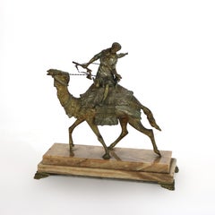 Antique Egyptian Revival Silver & Gilt Finished Sculpture of Camel & Rider C1900