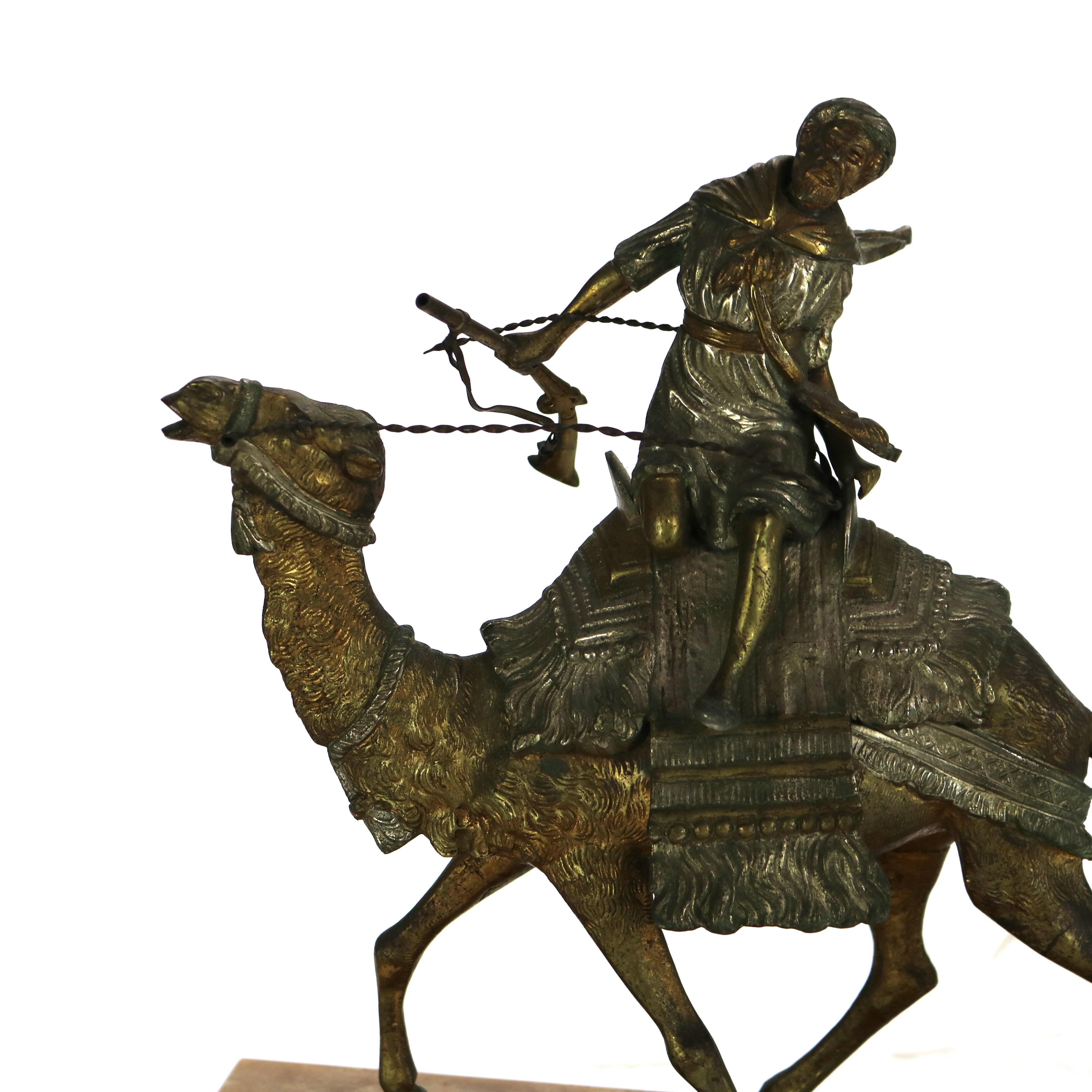20th Century Antique Egyptian Revival Silver & Gilt Finished Sculpture of Camel & Rider C1900 For Sale