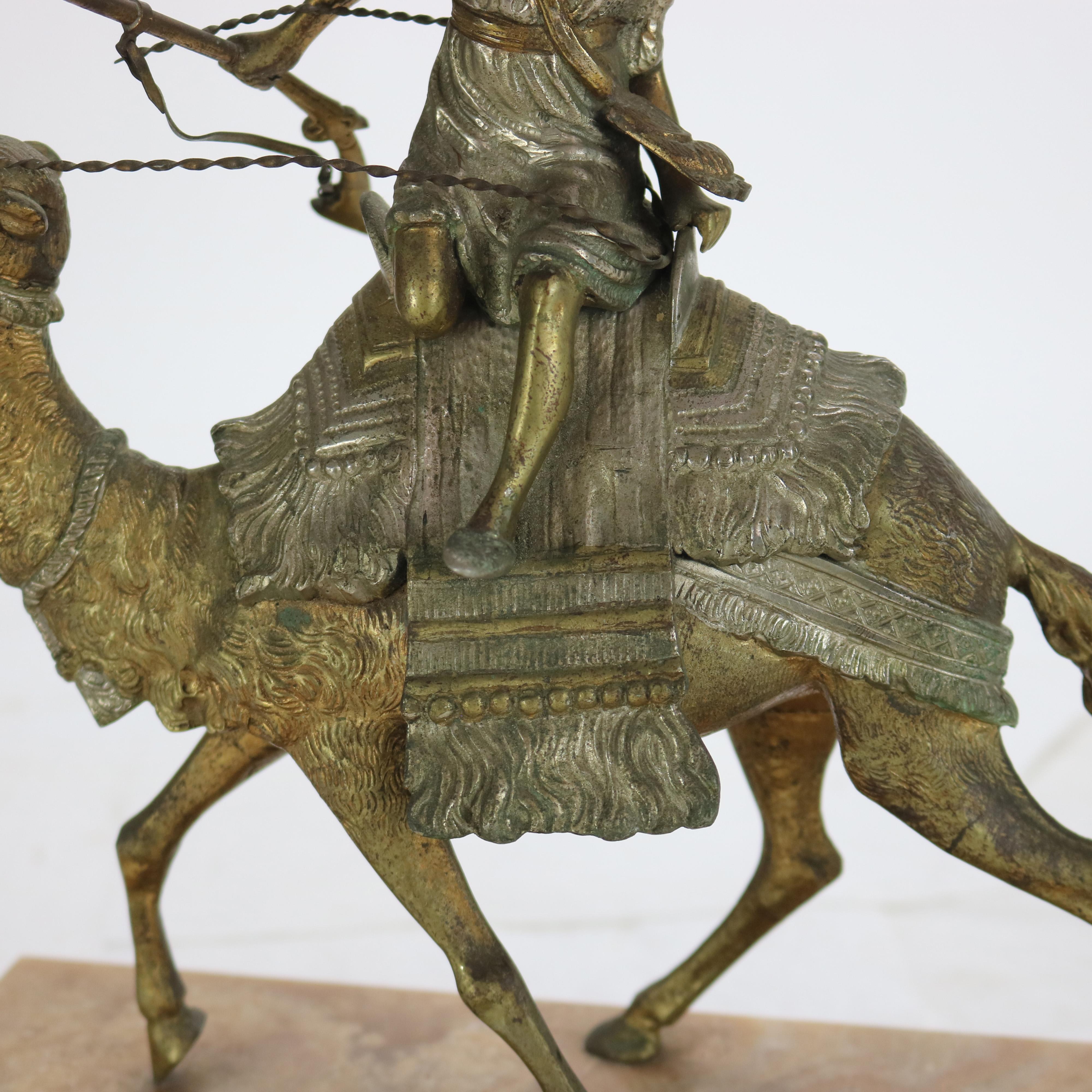 Antique Egyptian Revival Silver & Gilt Finished Sculpture of Camel & Rider C1900 For Sale 1