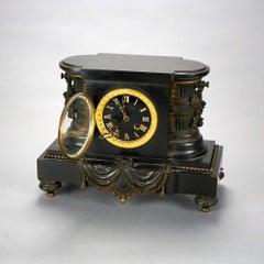 Antique Egyptian Revival Slate Mantle Clock, Bigelow Kennard Boston, 19thC
