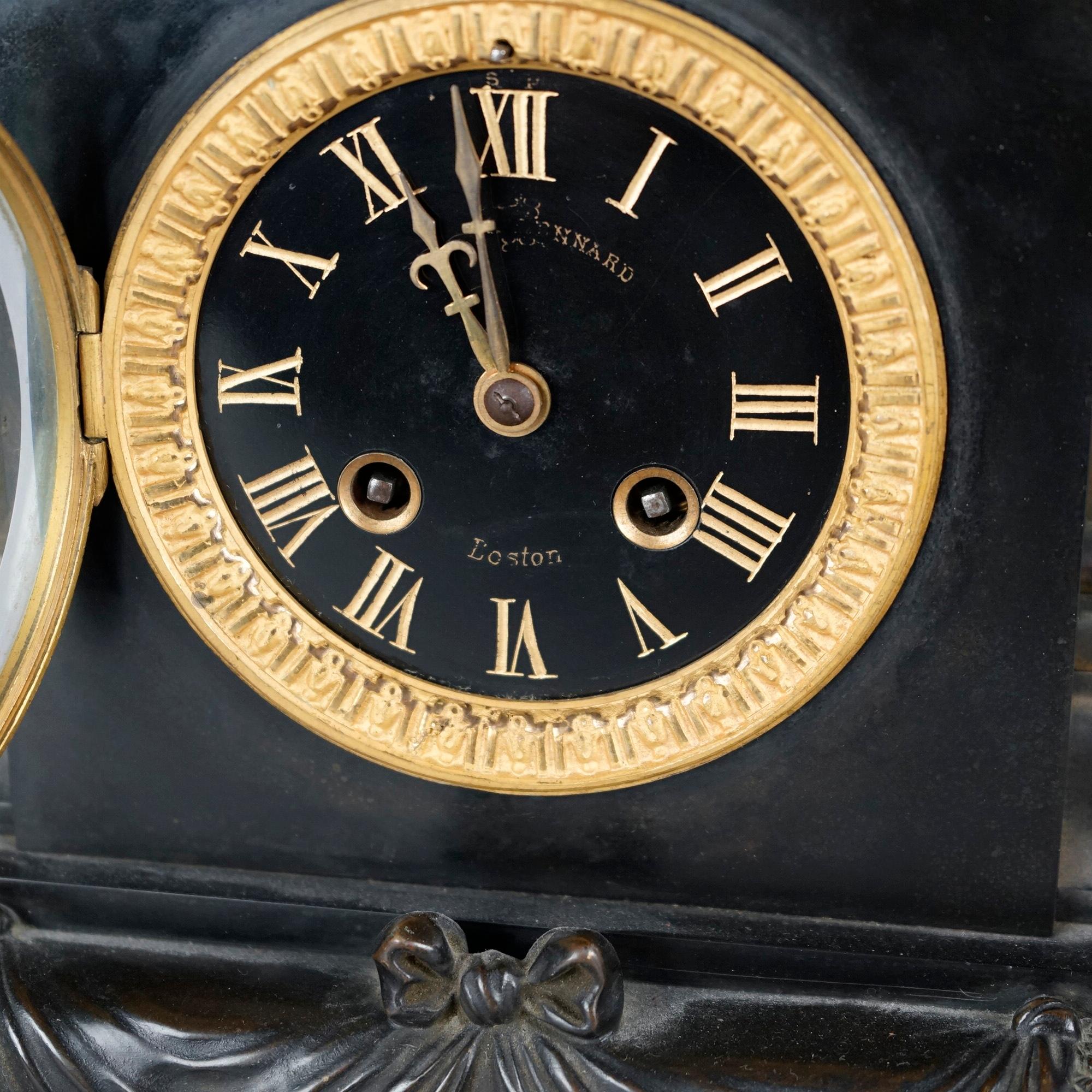 19th Century Antique Egyptian Revival Slate Mantle Clock, Bigelow Kennard Boston, 19thC