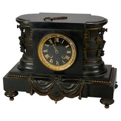Antique Egyptian Revival Slate Mantle Clock, Bigelow Kennard Boston, 19thC