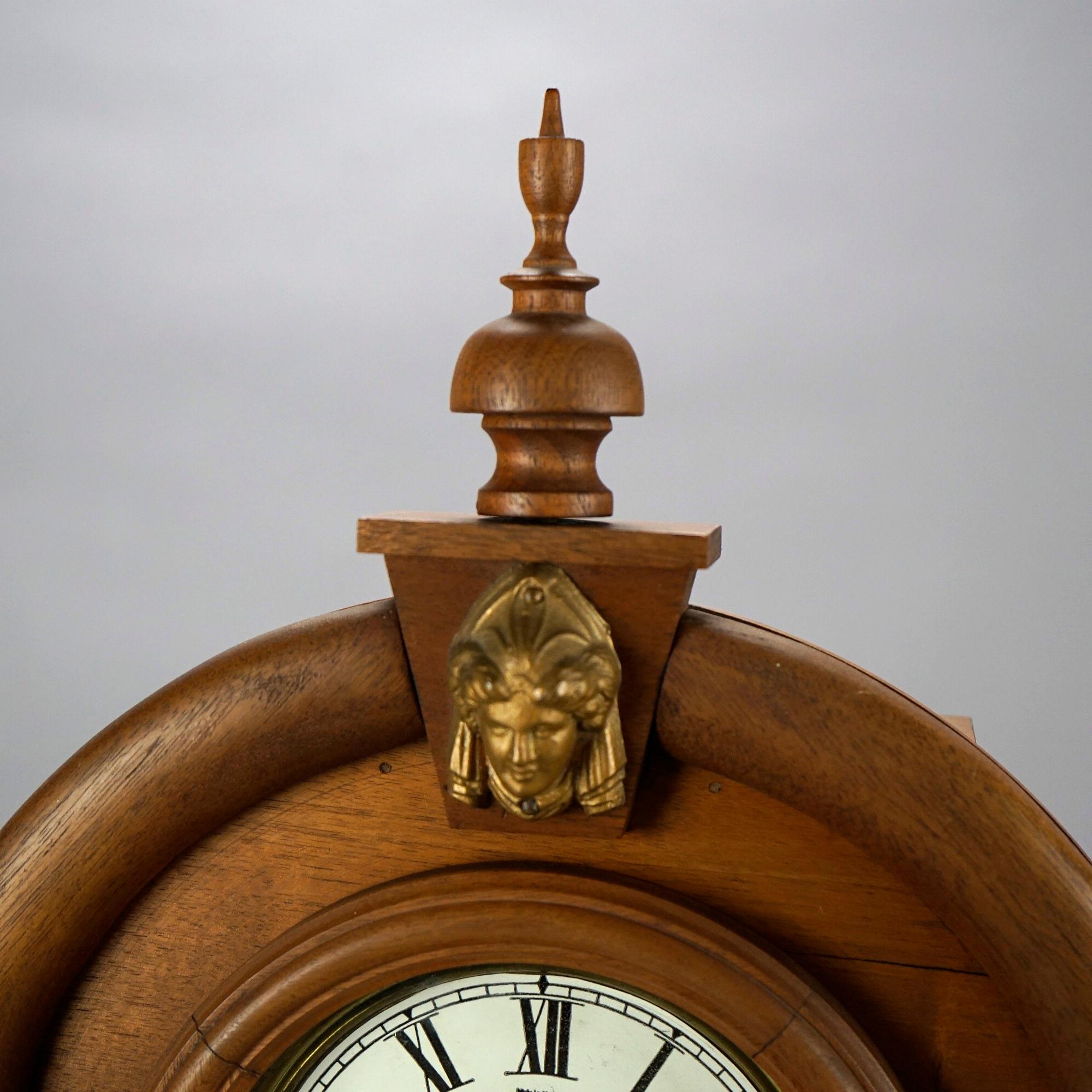 Antique Egyptian Revival Style Figural Carved Walnut Mantle Clock Circa 1900 5