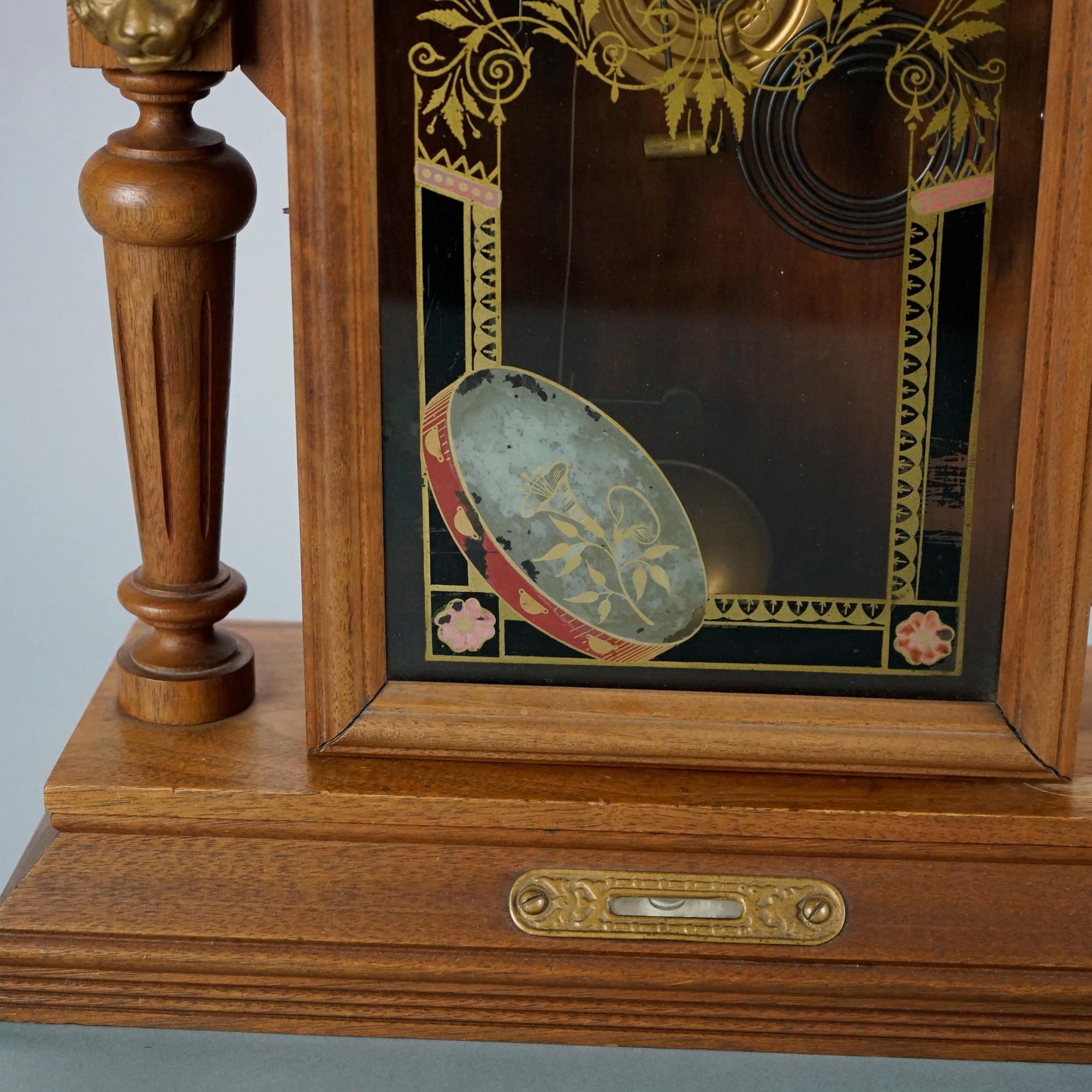 Antique Egyptian Revival Style Figural Carved Walnut Mantle Clock Circa 1900 11