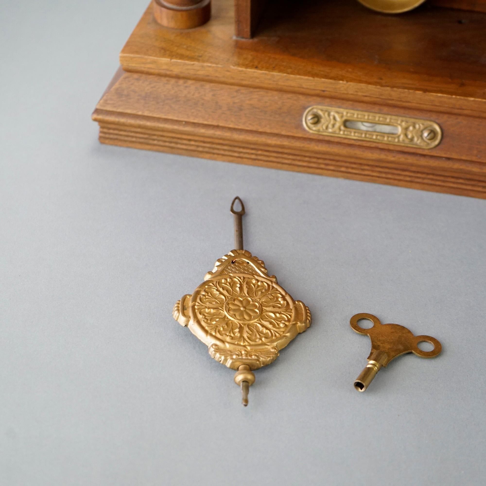 American Antique Egyptian Revival Style Figural Carved Walnut Mantle Clock Circa 1900