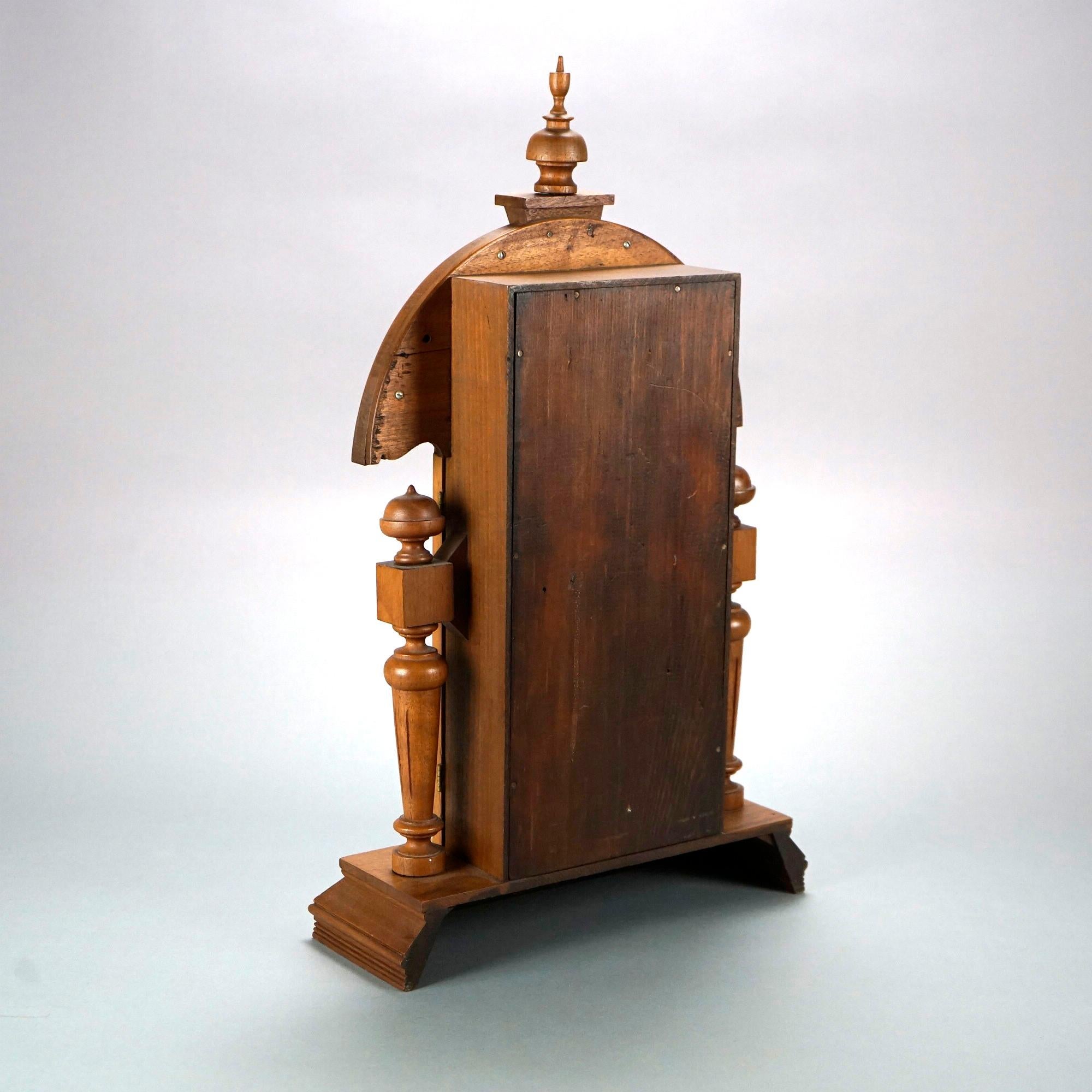 Antique Egyptian Revival Style Figural Carved Walnut Mantle Clock Circa 1900 3