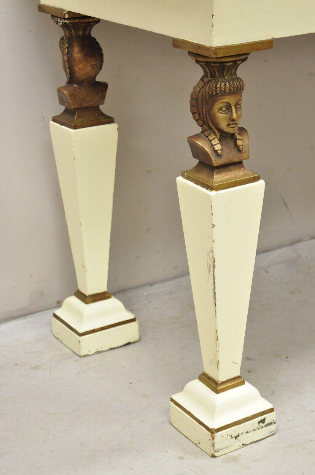 Antike ägyptische Revival-Stil grünes Leder oben figuralen 3 Schublade Konsolentisch im Angebot 7