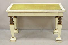 Antique Egyptian Revival Style Green Leather Top Figural 3 Drawer Console Table