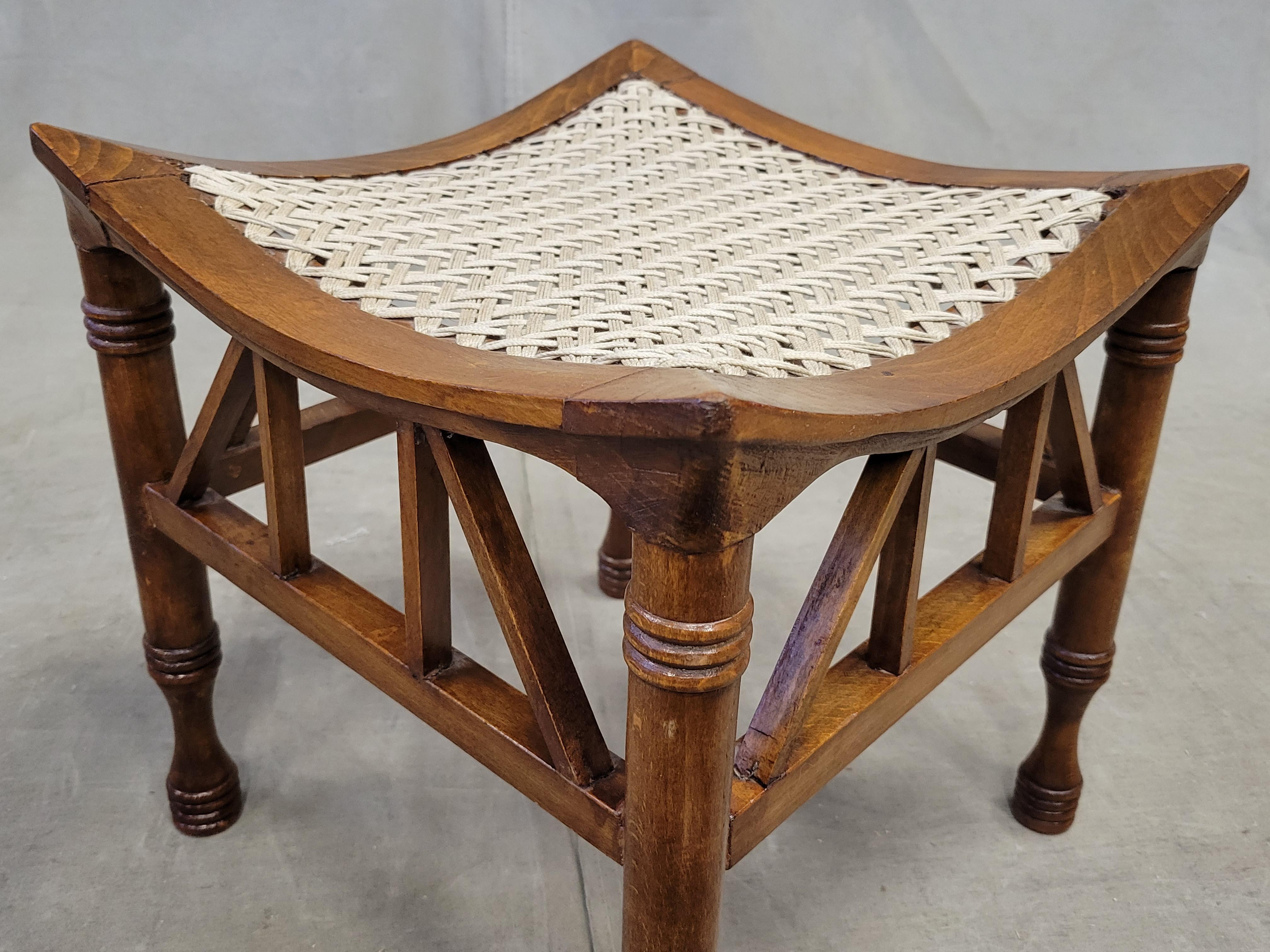 Antique Egyptian Revival Thebes Stools with Woven Cord Seats by Liberty & Co In Good Condition In Centennial, CO