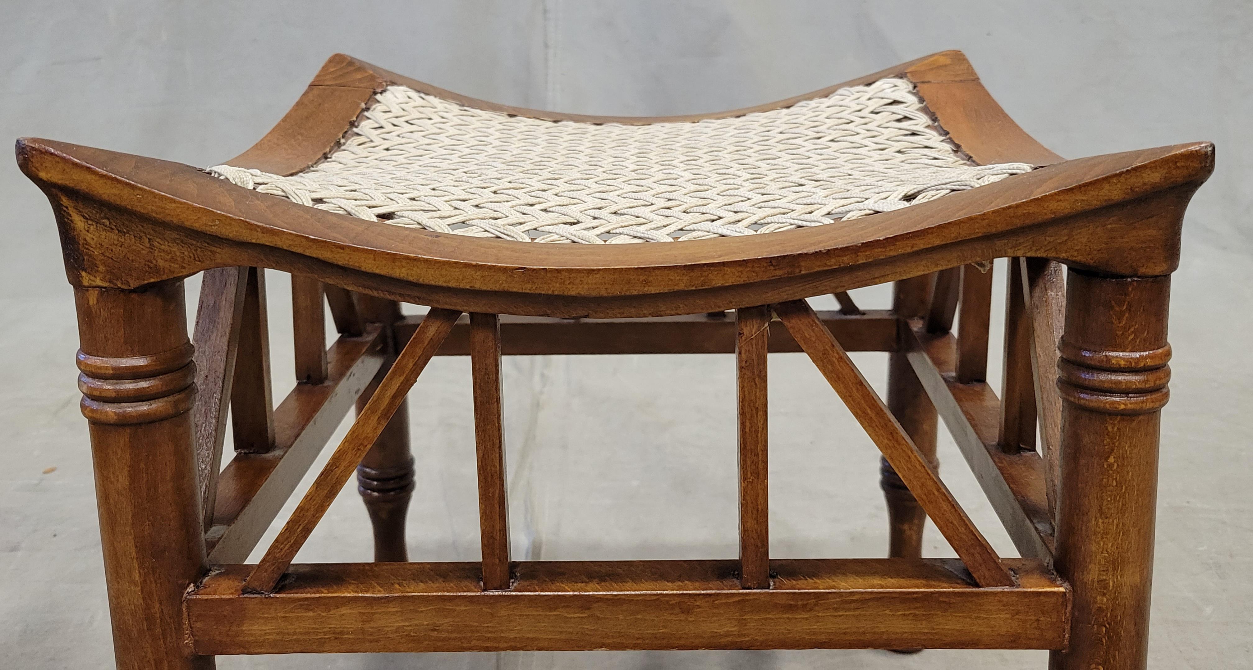 Early 20th Century Antique Egyptian Revival Thebes Stools with Woven Cord Seats by Liberty & Co