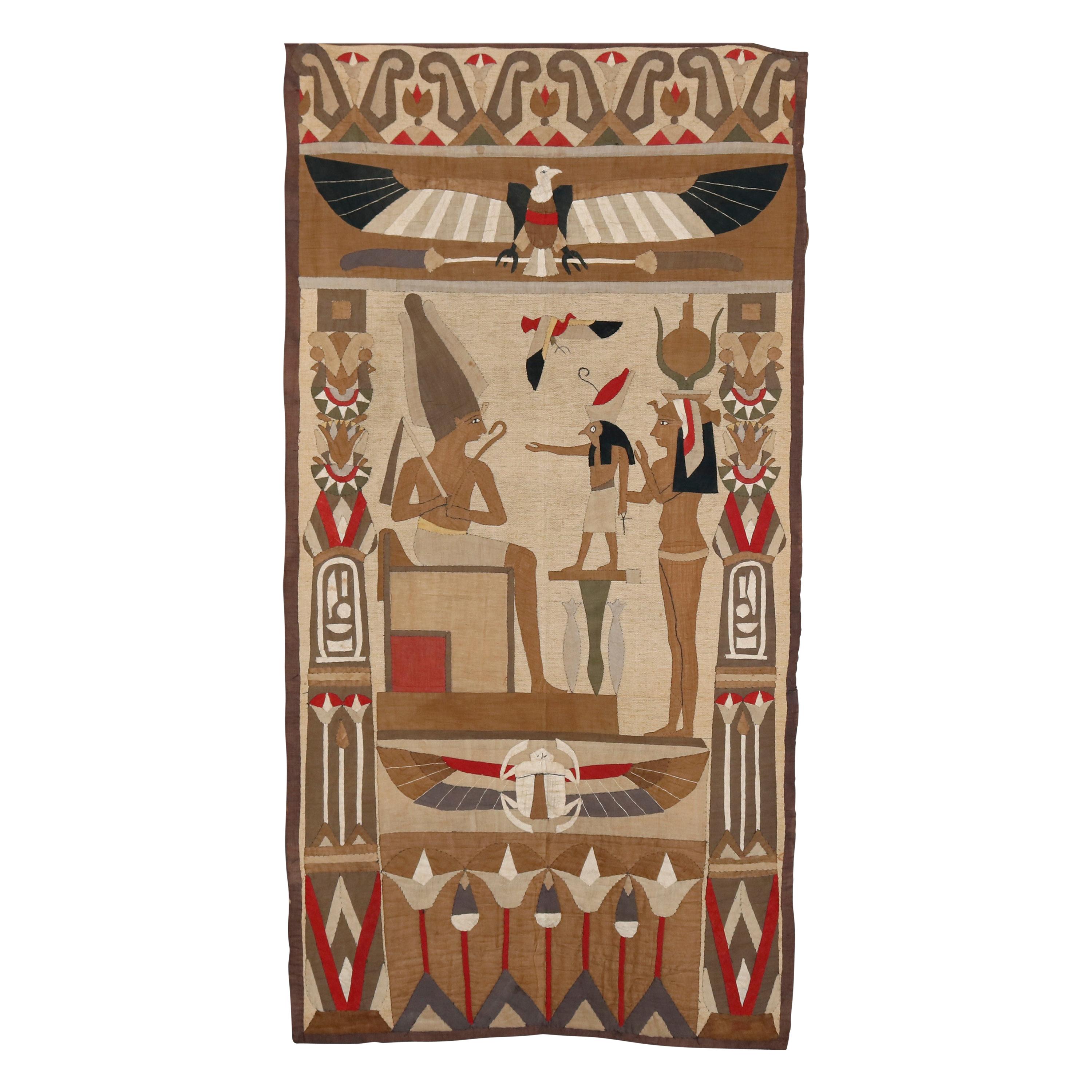 Antique Egyptian Revival Wall Tapestry with Figures & Eagle, circa 1920