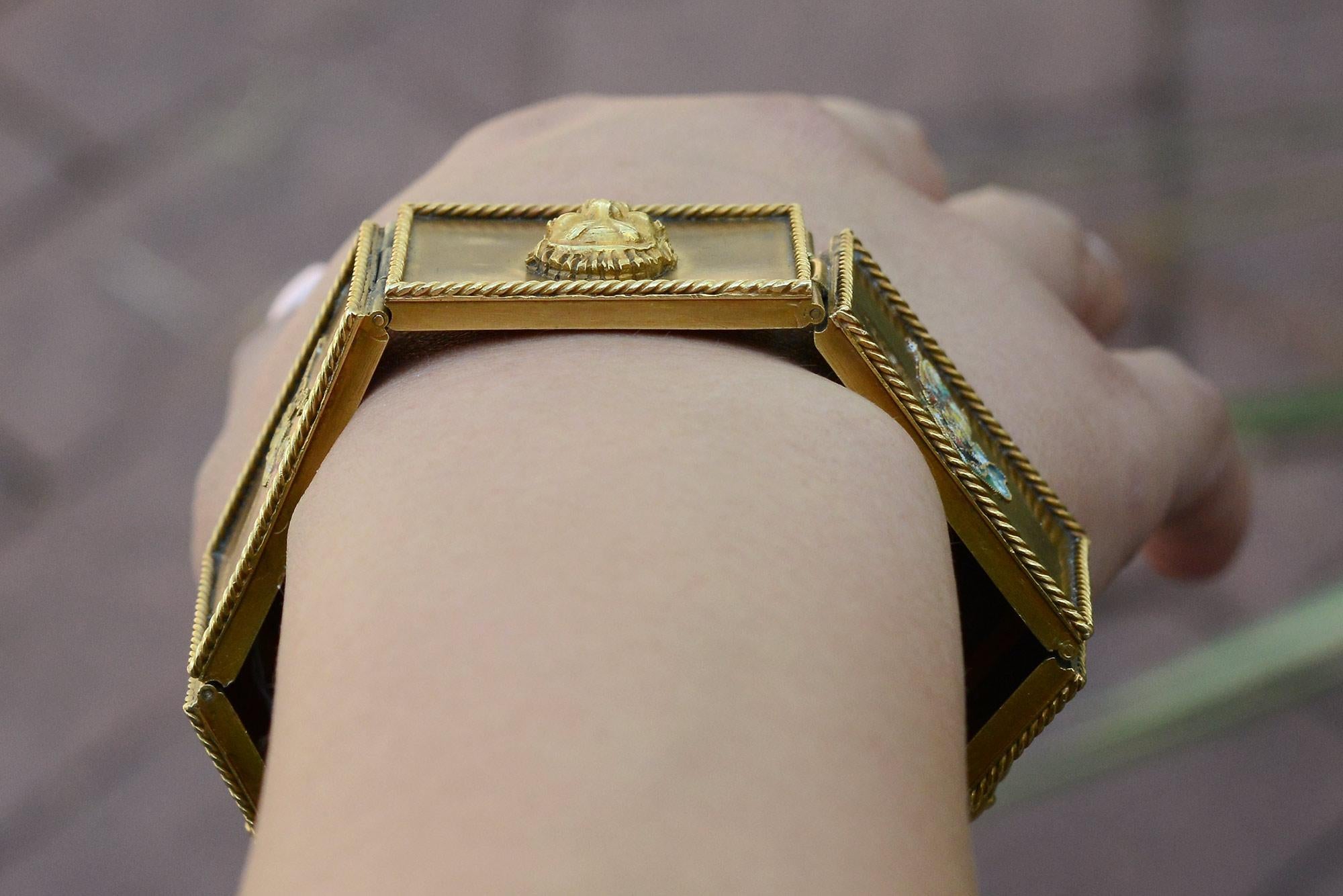 Women's or Men's Antique Egyptian Revival Wide Enamel Story Bracelet