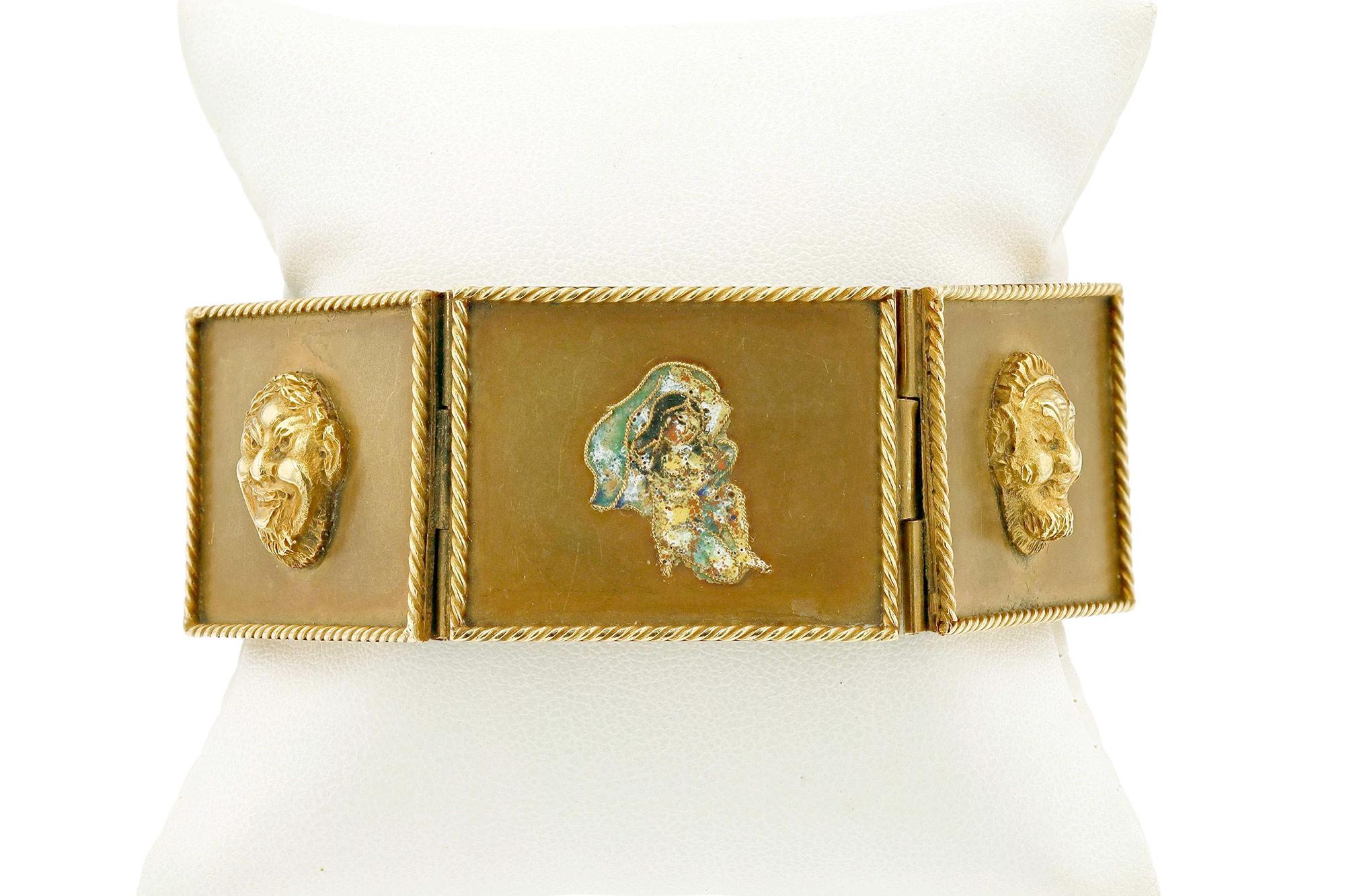 Antique Egyptian Revival Wide Enamel Story Bracelet 1