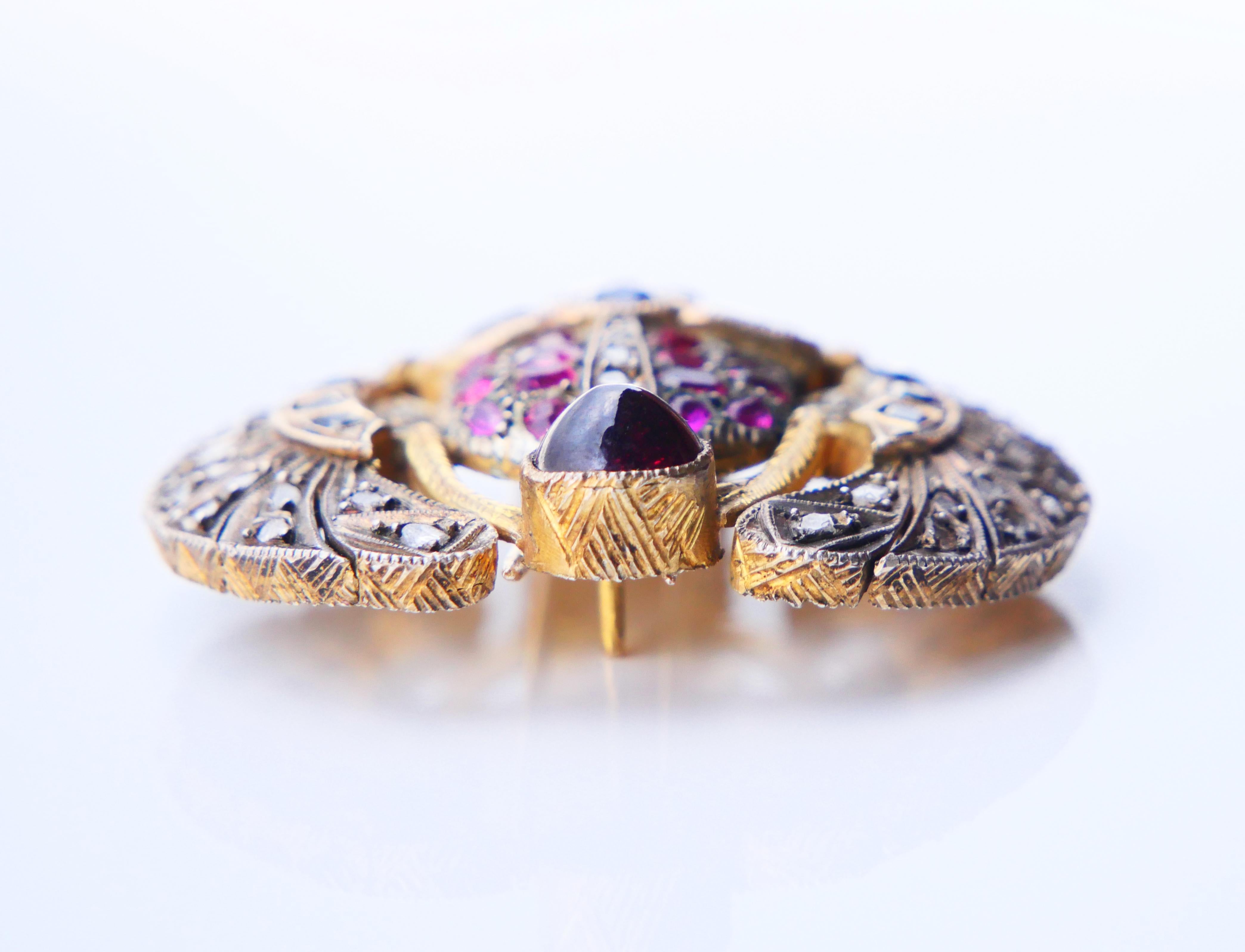 Antique Egyptian Scarab Brooch Ruby Sapphire Diamonds Citrine Garnet Gilt Silver For Sale 5