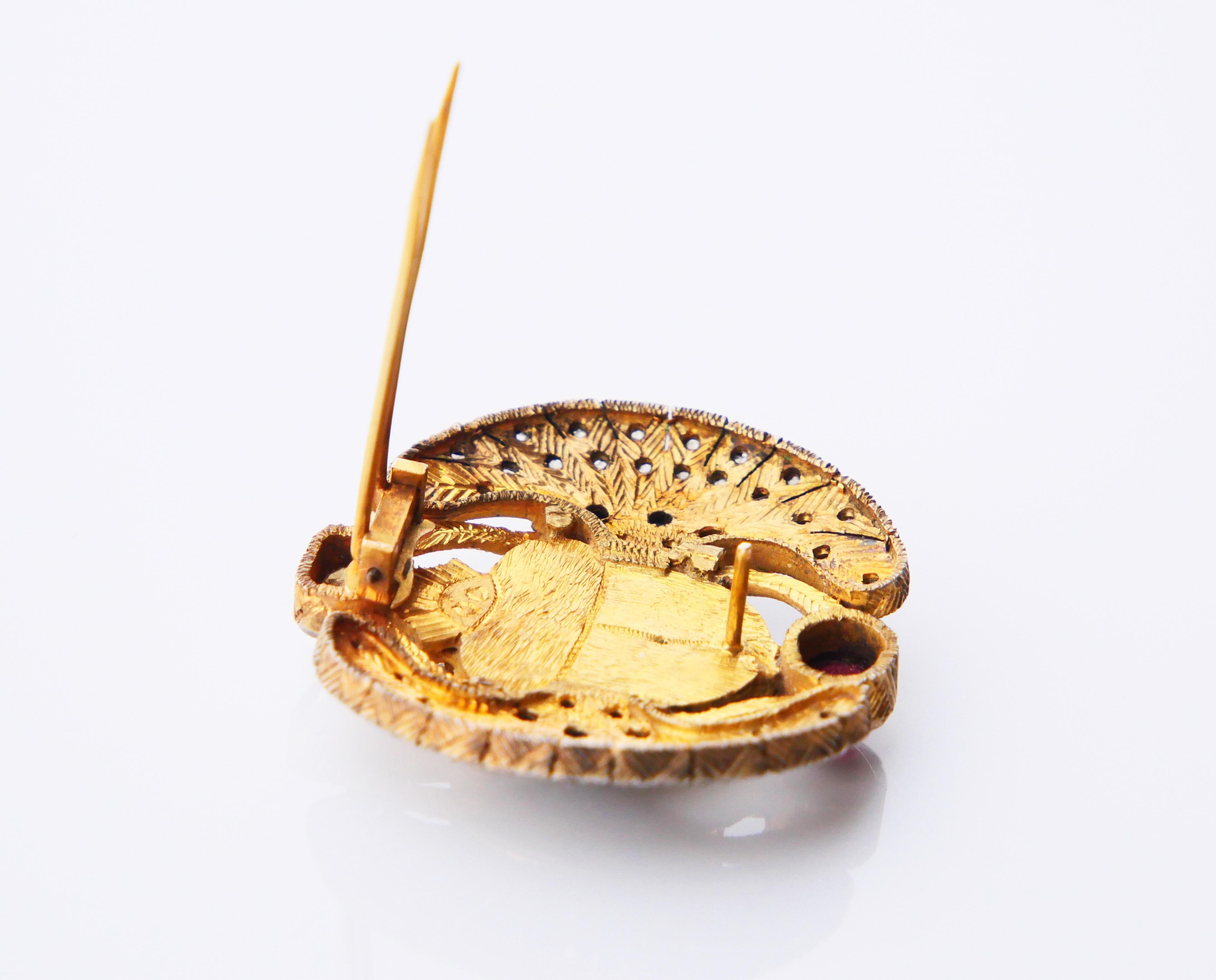 Antique Egyptian Scarab Brooch Ruby Sapphire Diamonds Citrine Garnet Gilt Silver For Sale 4