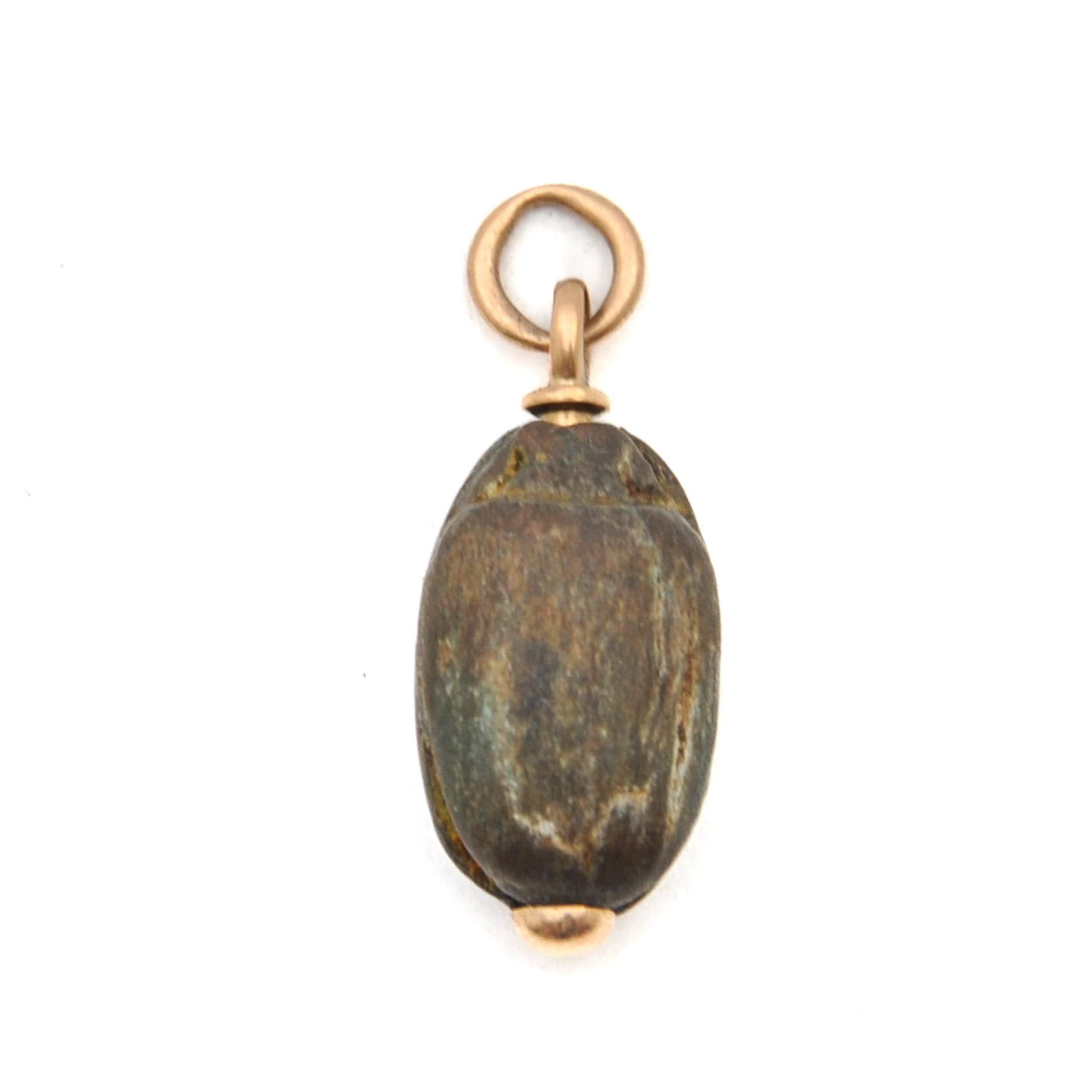 Georgian Antique Egyptian Scarab Stone Gold Charm Pendant For Sale