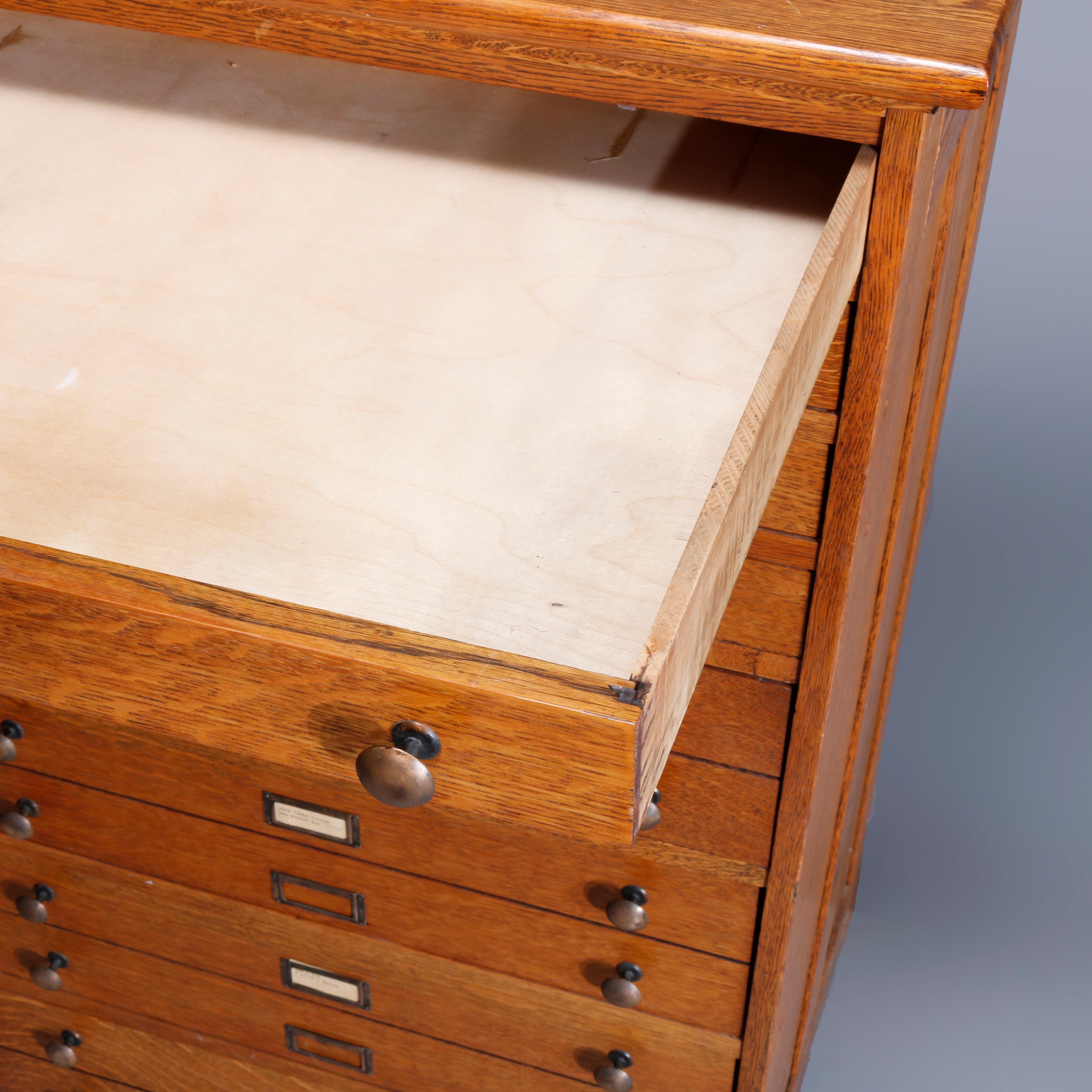 Antique Eight Drawer Oak Map, Art or Print File Cabinet, circa 1910 In Good Condition In Big Flats, NY