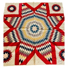 Antique Eight-Point Lone Star Quilt in Turkey Red and Double Blue, Circa 1900