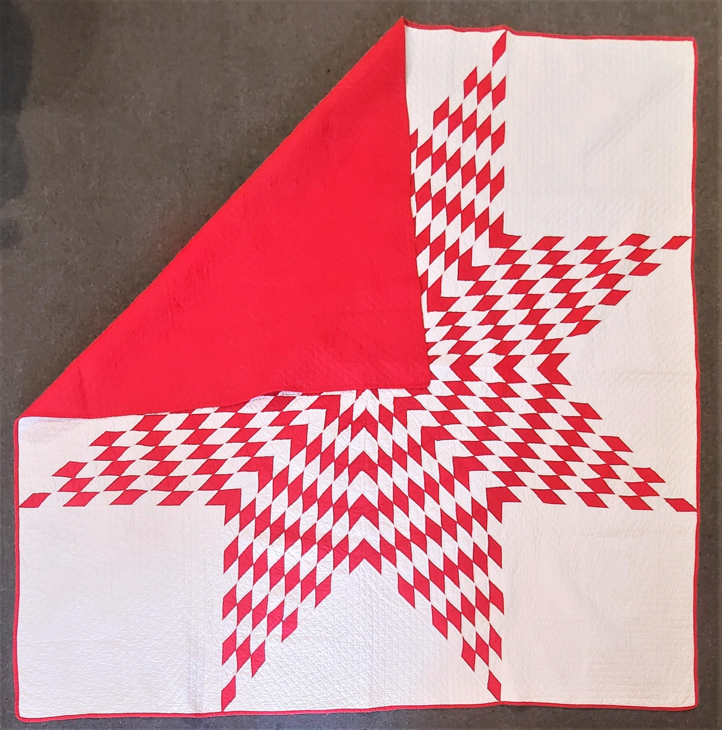 This fine pieced eight point star antique quilt is in amazing condition. The piecing and quilting are the very best.