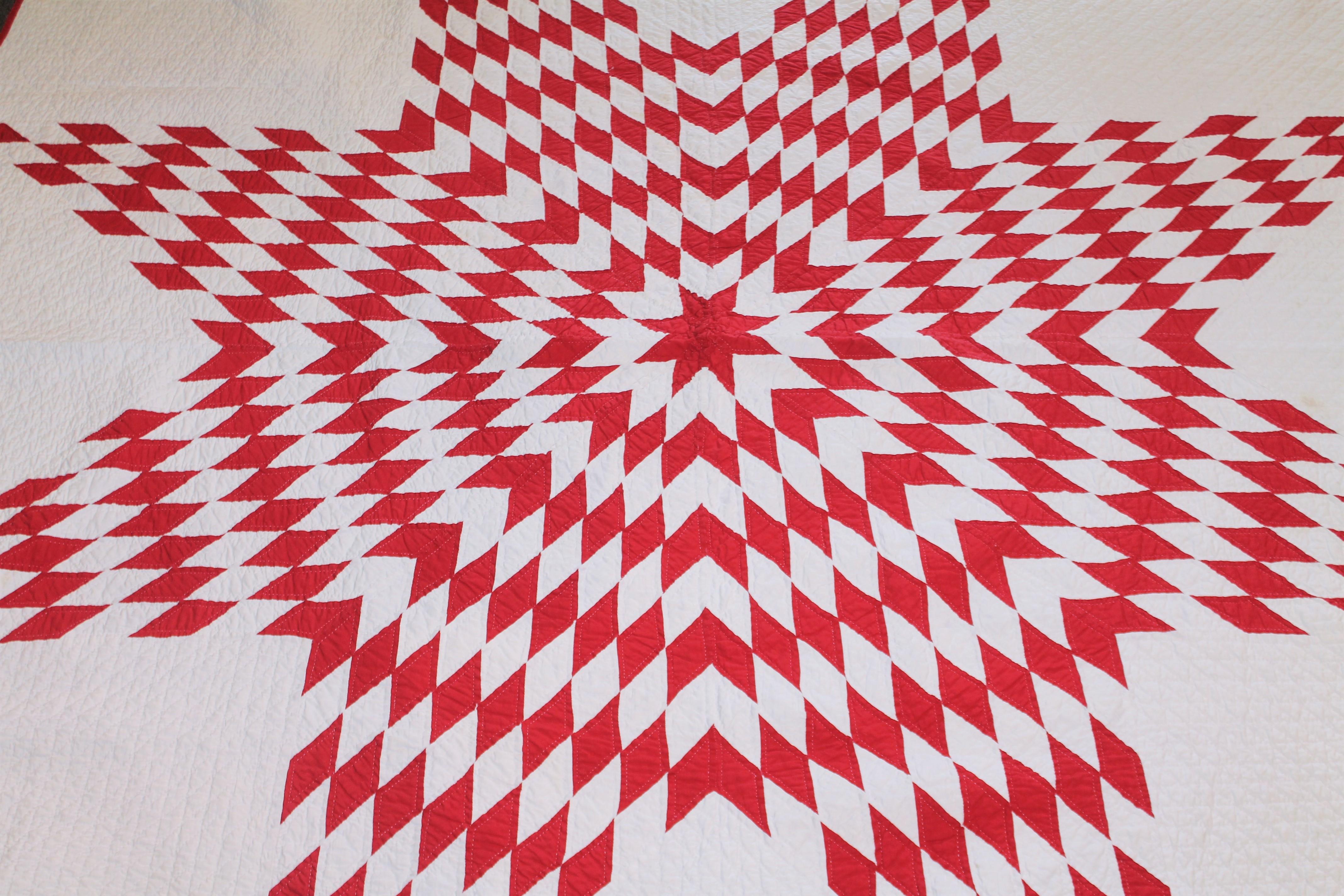 Adirondack Antique Eight Point Star Quilt in Red & White
