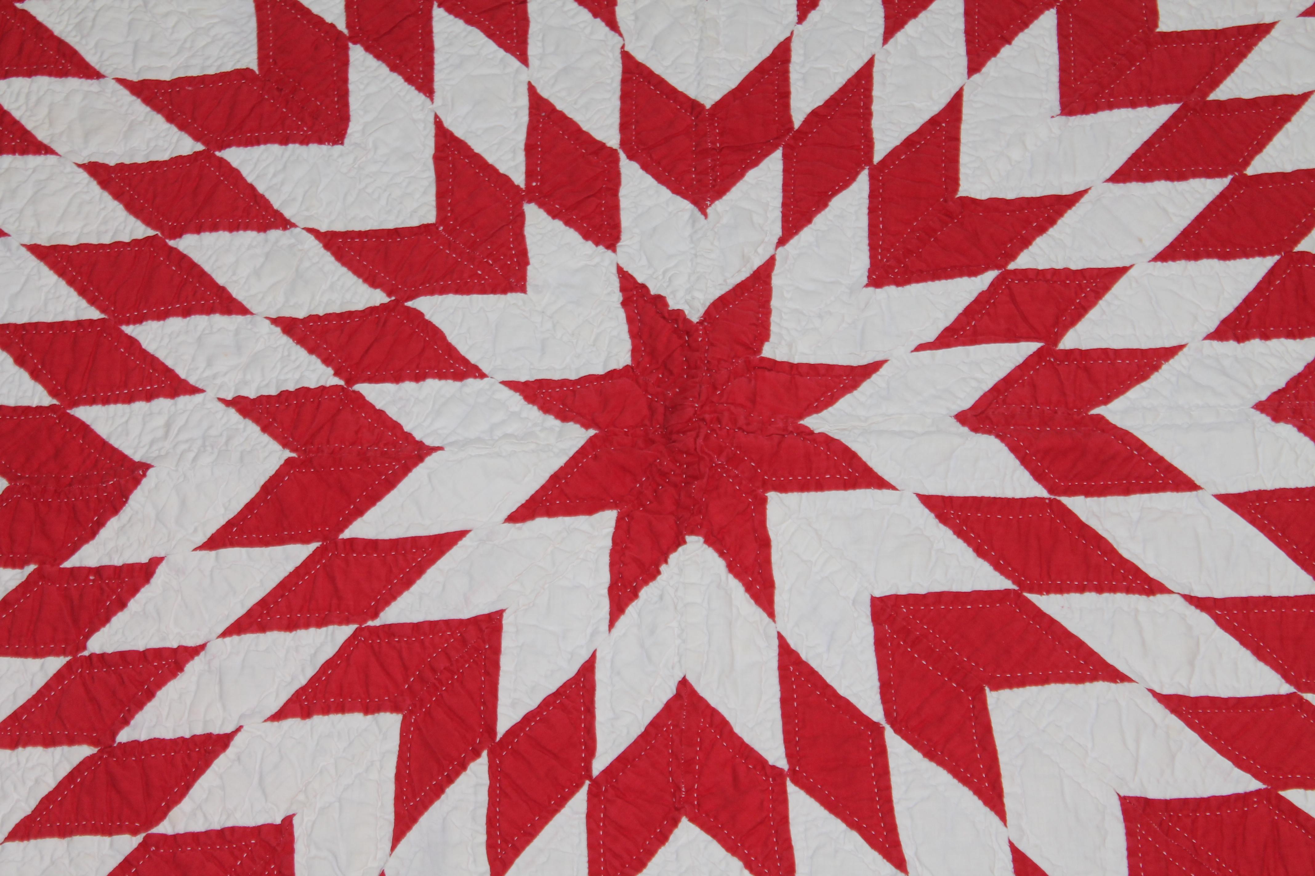 American Antique Eight Point Star Quilt in Red & White