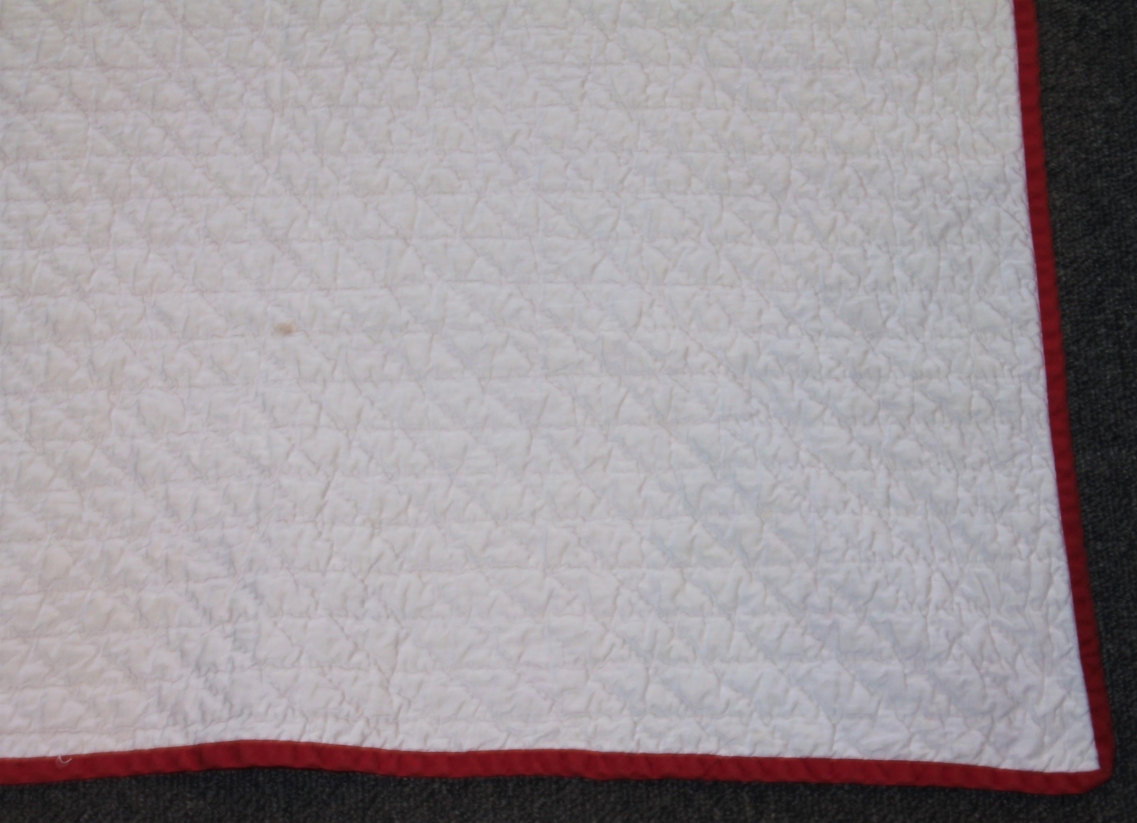20th Century Antique Eight Point Star Quilt in Red & White