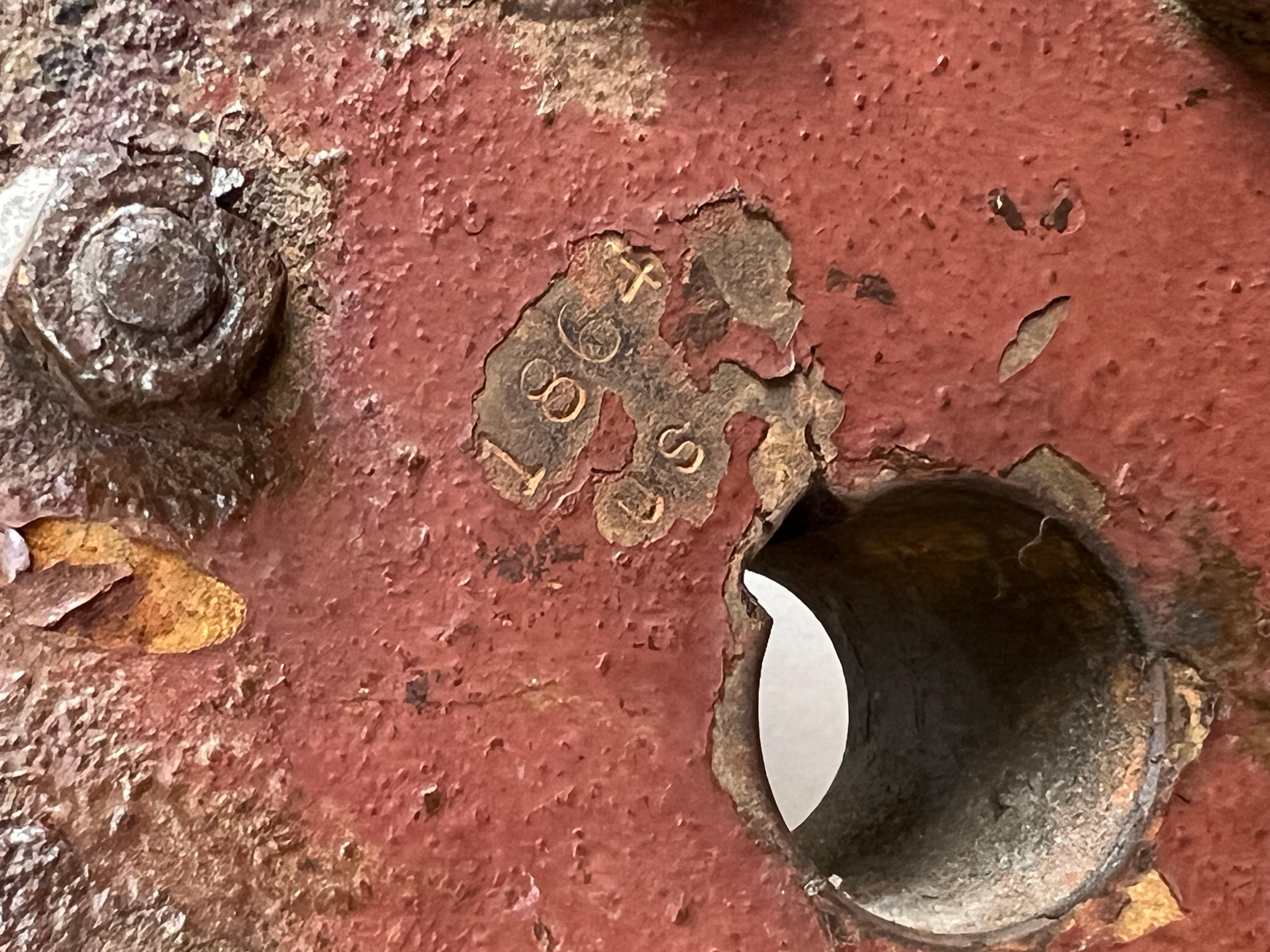 Américain Roue de bateau ancienne à huit branches en acajou et en fer, estampillée 
