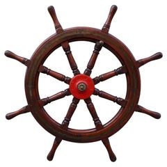 Antique Eight Spoke Mahogany Ship Boat Steering Wheel Nautical Maritime