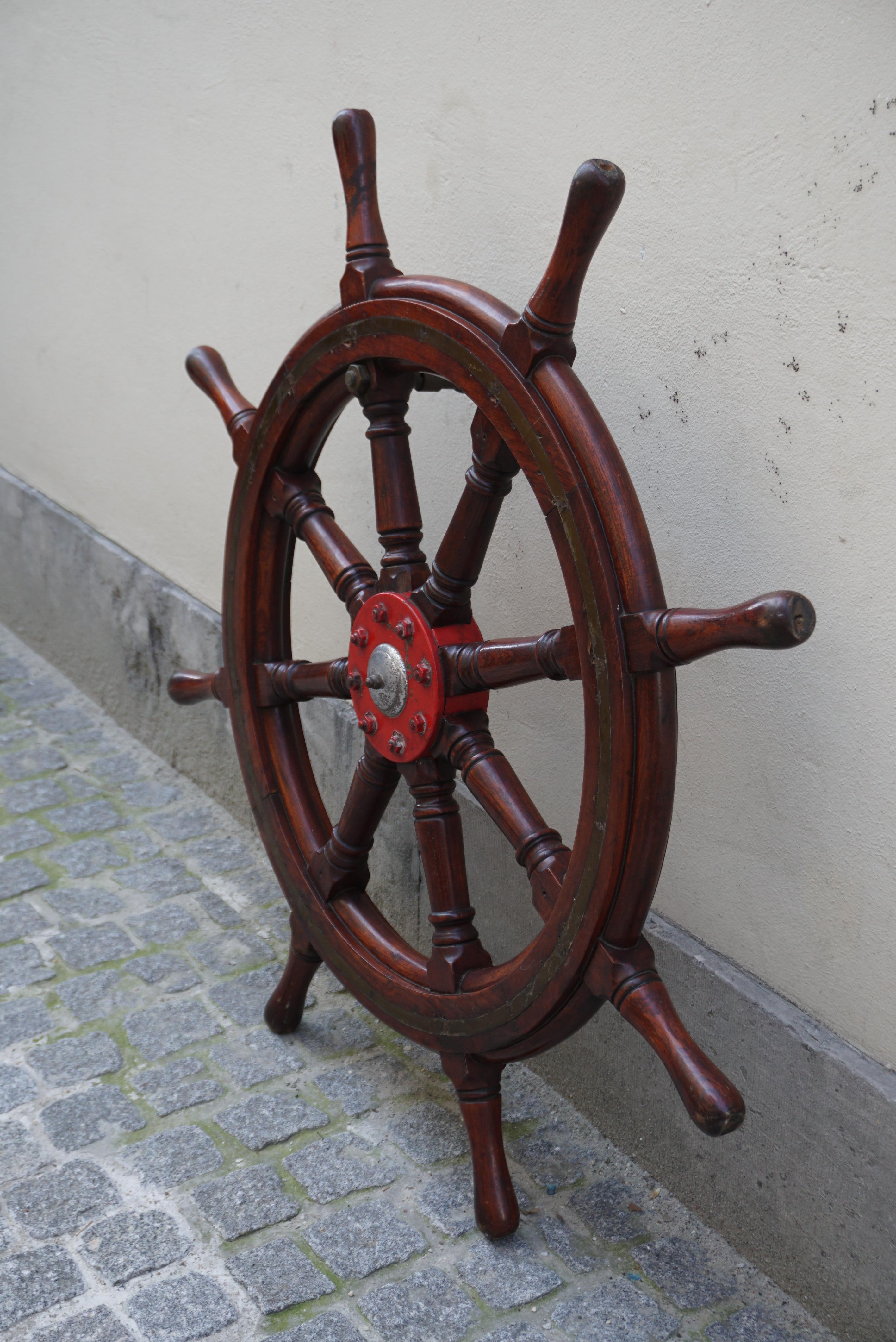 Brass Antique Eight Spoke Mahogany Ship Boat Steering Wheel Nautical Maritime For Sale
