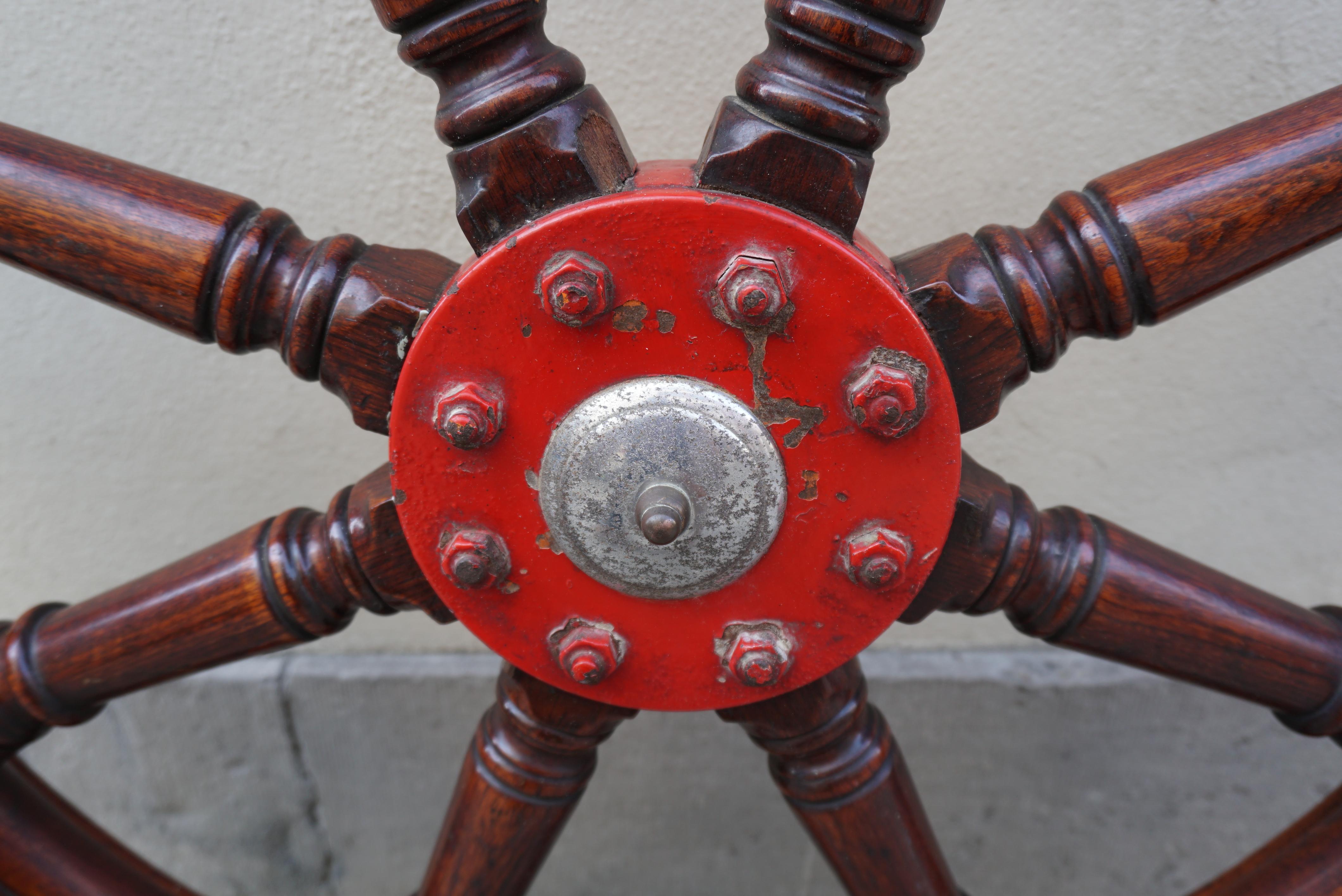 Antique Eight Spoke Mahogany Ship Boat Steering Wheel Nautical Maritime For Sale 1