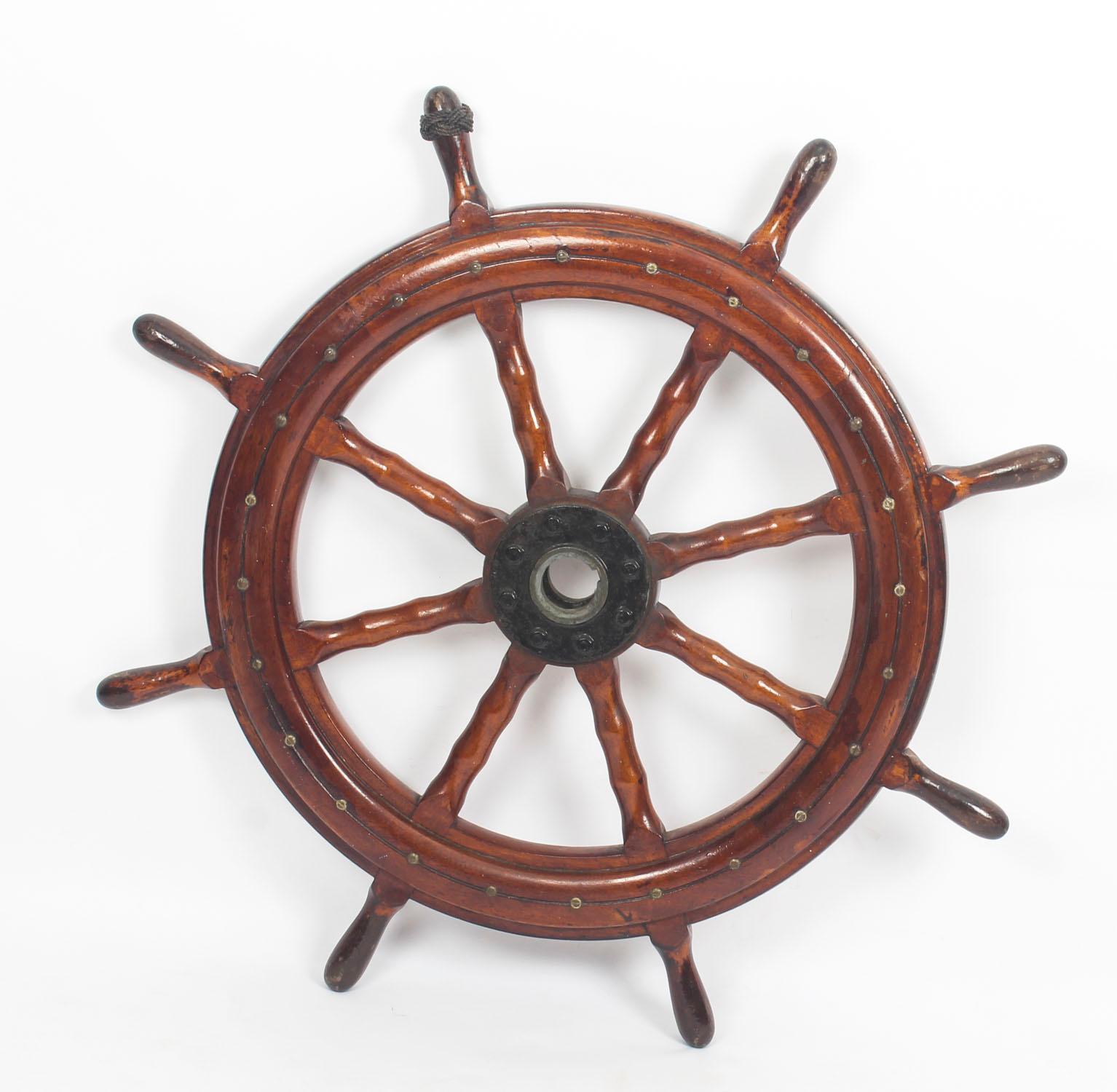 Antique Eight Spoke Mahogany Ships Wheel, 19th Century 5