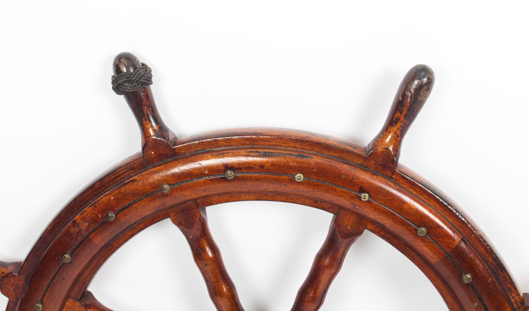 A superb antique 19th century mahogany and brass set ships wheel, eight turn spokes, with brass centre cap, in excellent original untouched condition.
 
Condition:
In excellent condition with only minor marks and wear commensurate with age,