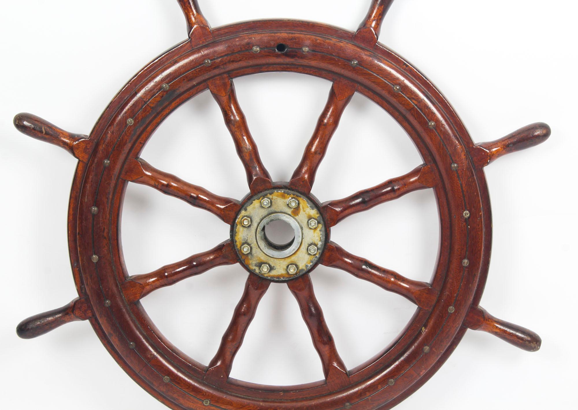 Antique Eight Spoke Mahogany Ships Wheel, 19th Century 1