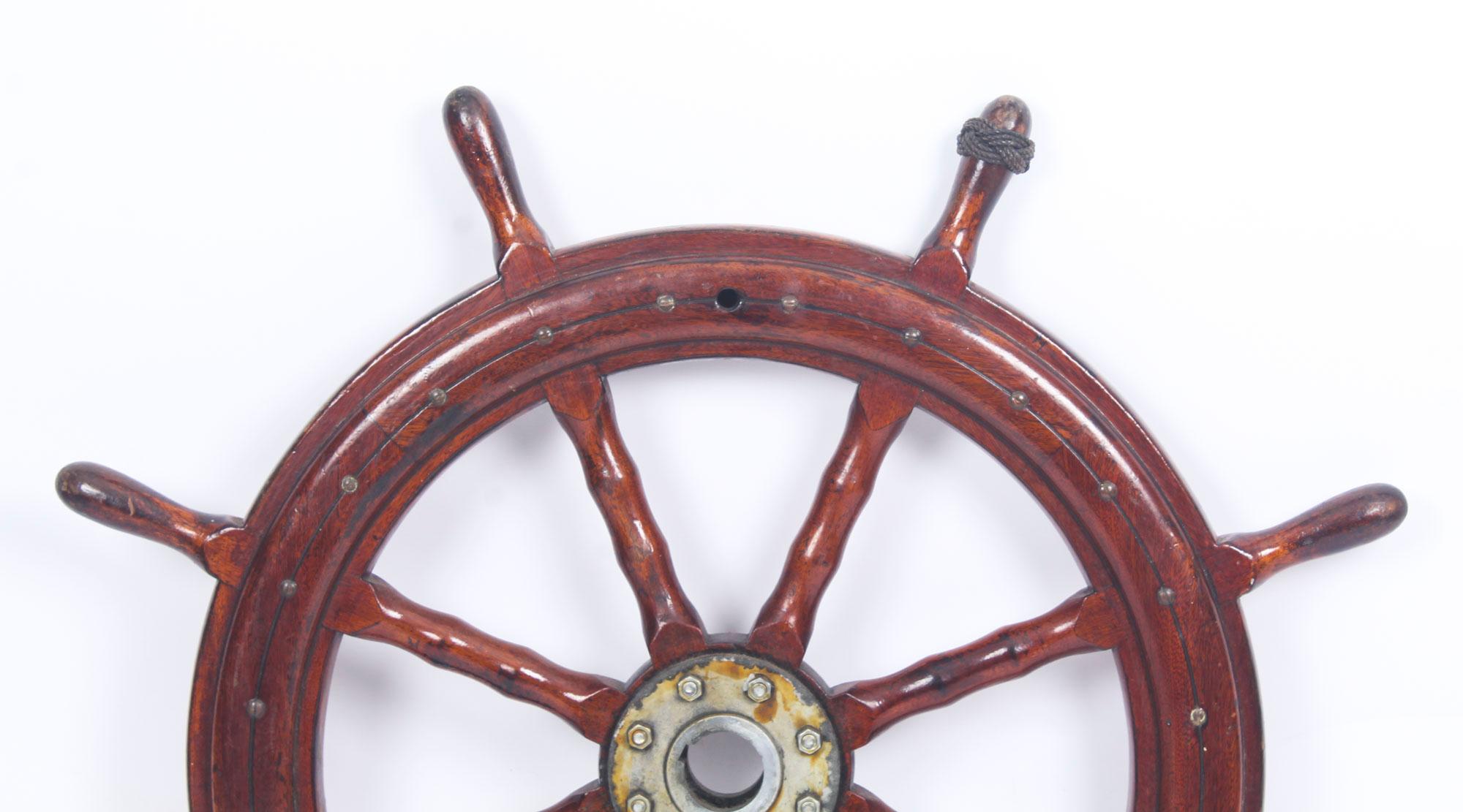 Antique Eight Spoke Mahogany Ships Wheel, 19th Century 2