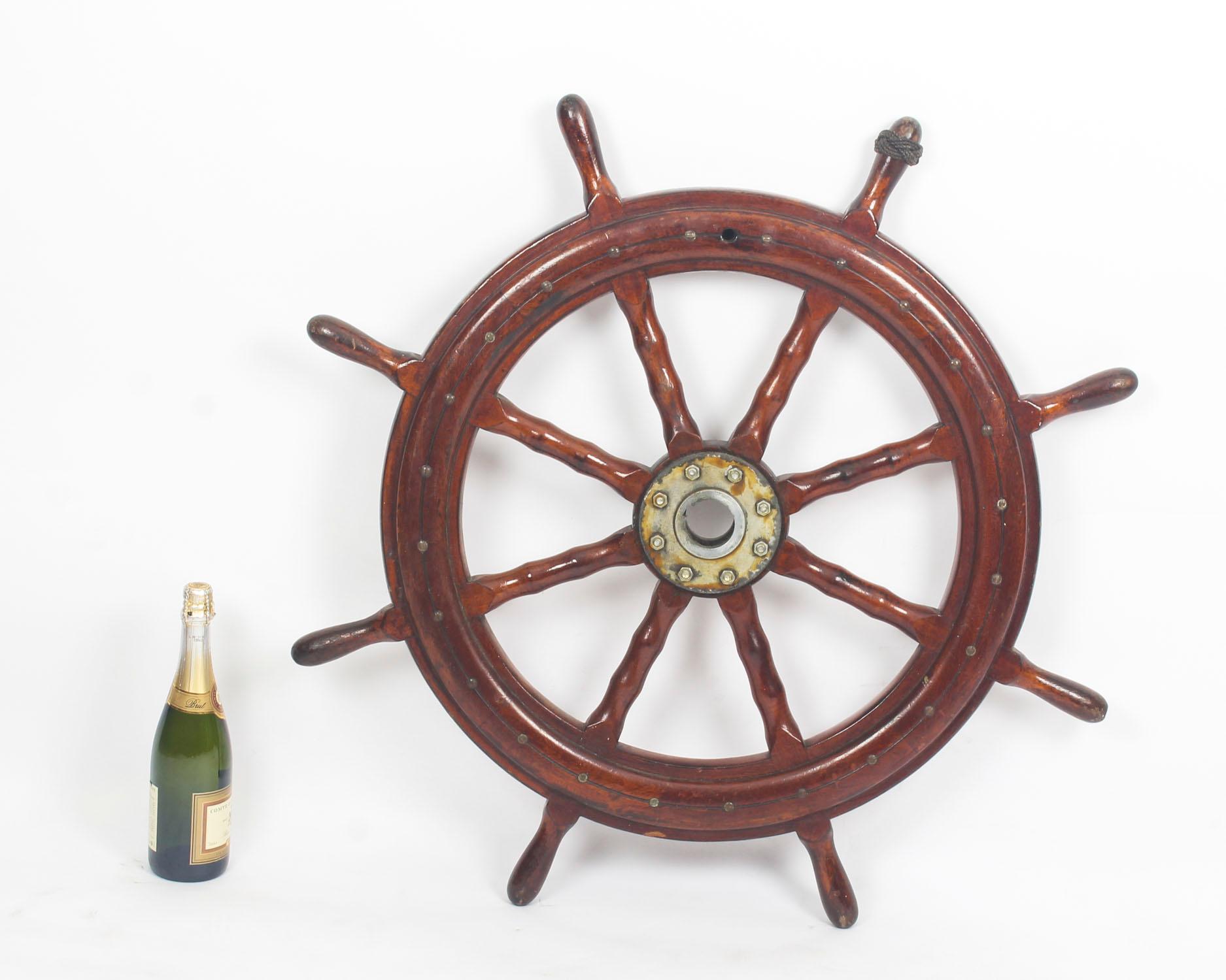 Antique Eight Spoke Mahogany Ships Wheel, 19th Century 3