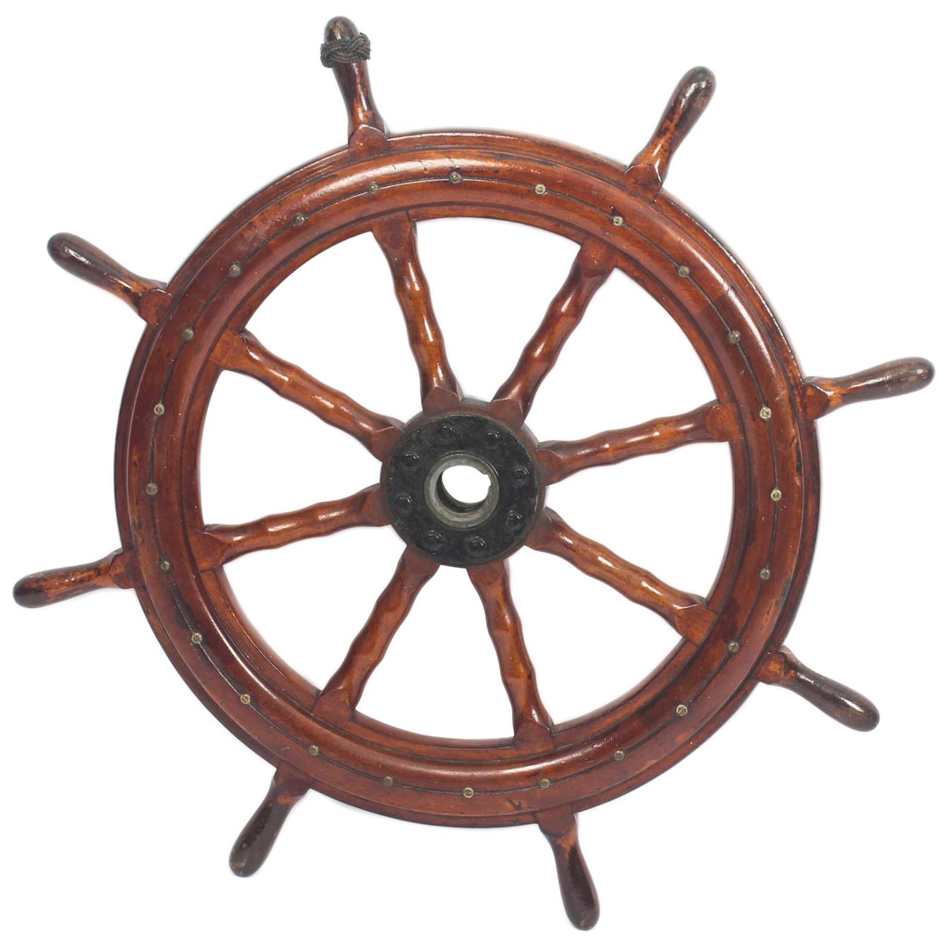 Antique Eight Spoke Mahogany Ships Wheel, 19th Century