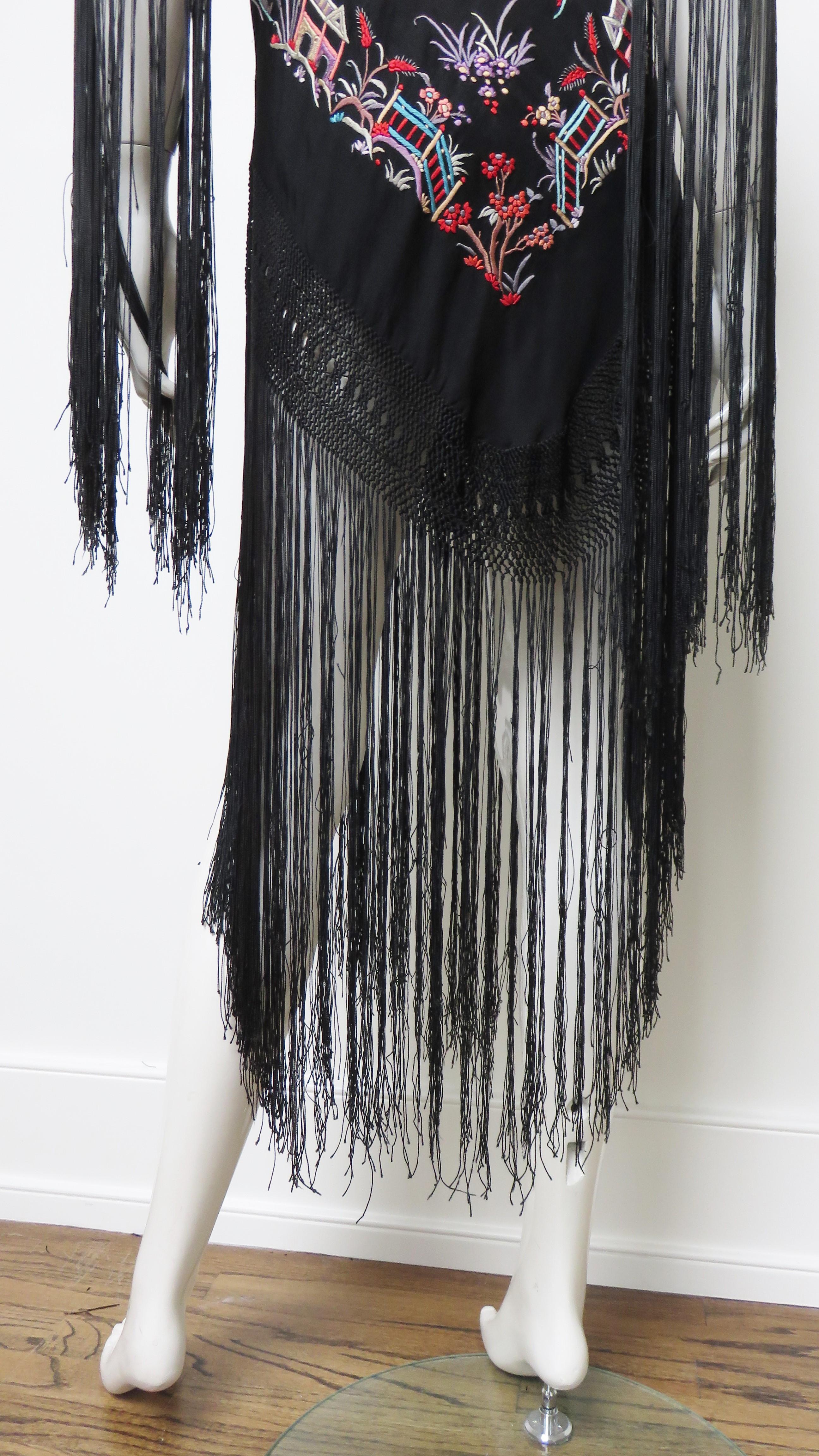 Antique Elaborately Embroidered 1920s Silk Jacket with Fringe For Sale 12