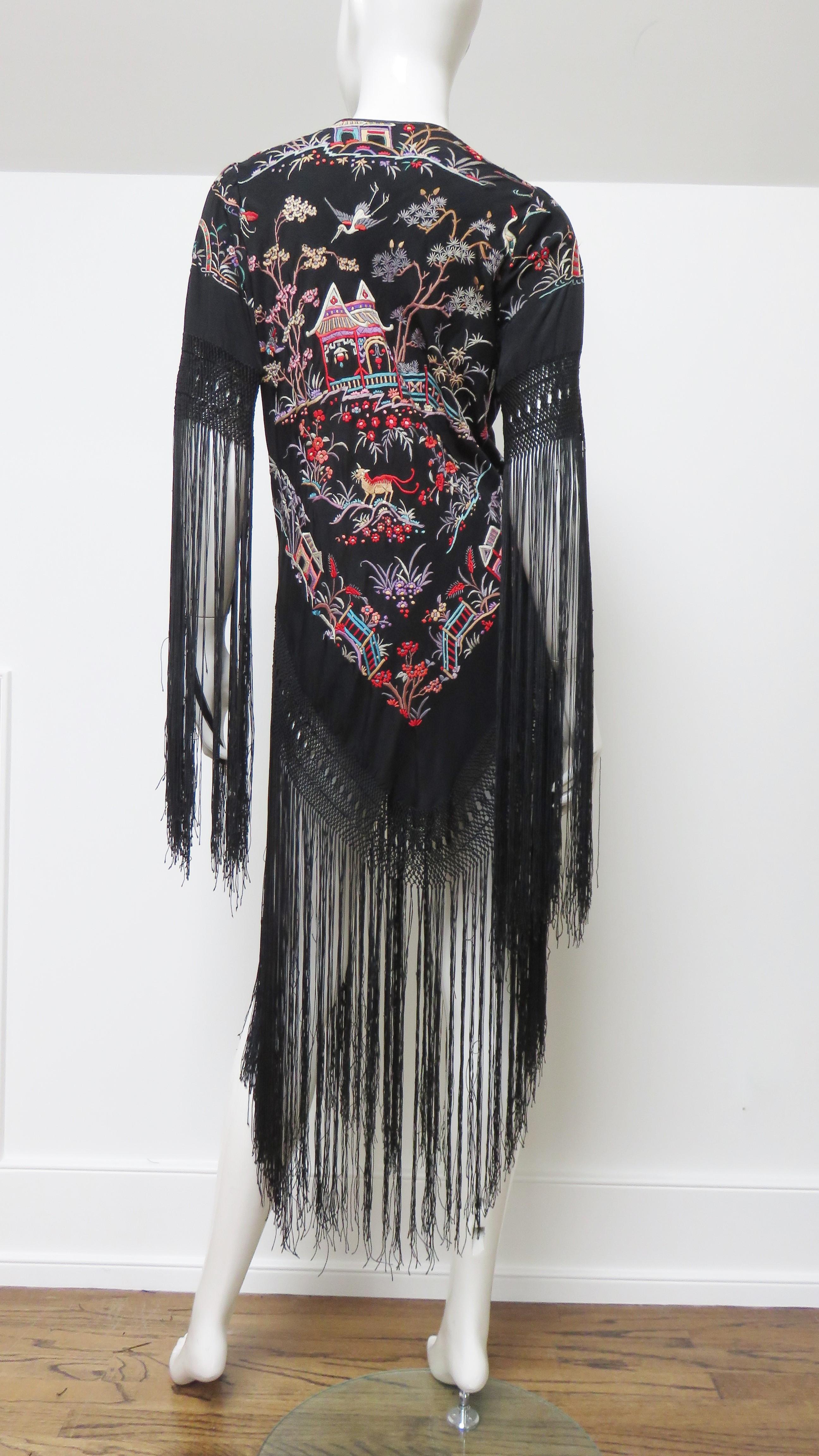 Antique Elaborately Embroidered 1920s Silk Jacket with Fringe For Sale 13