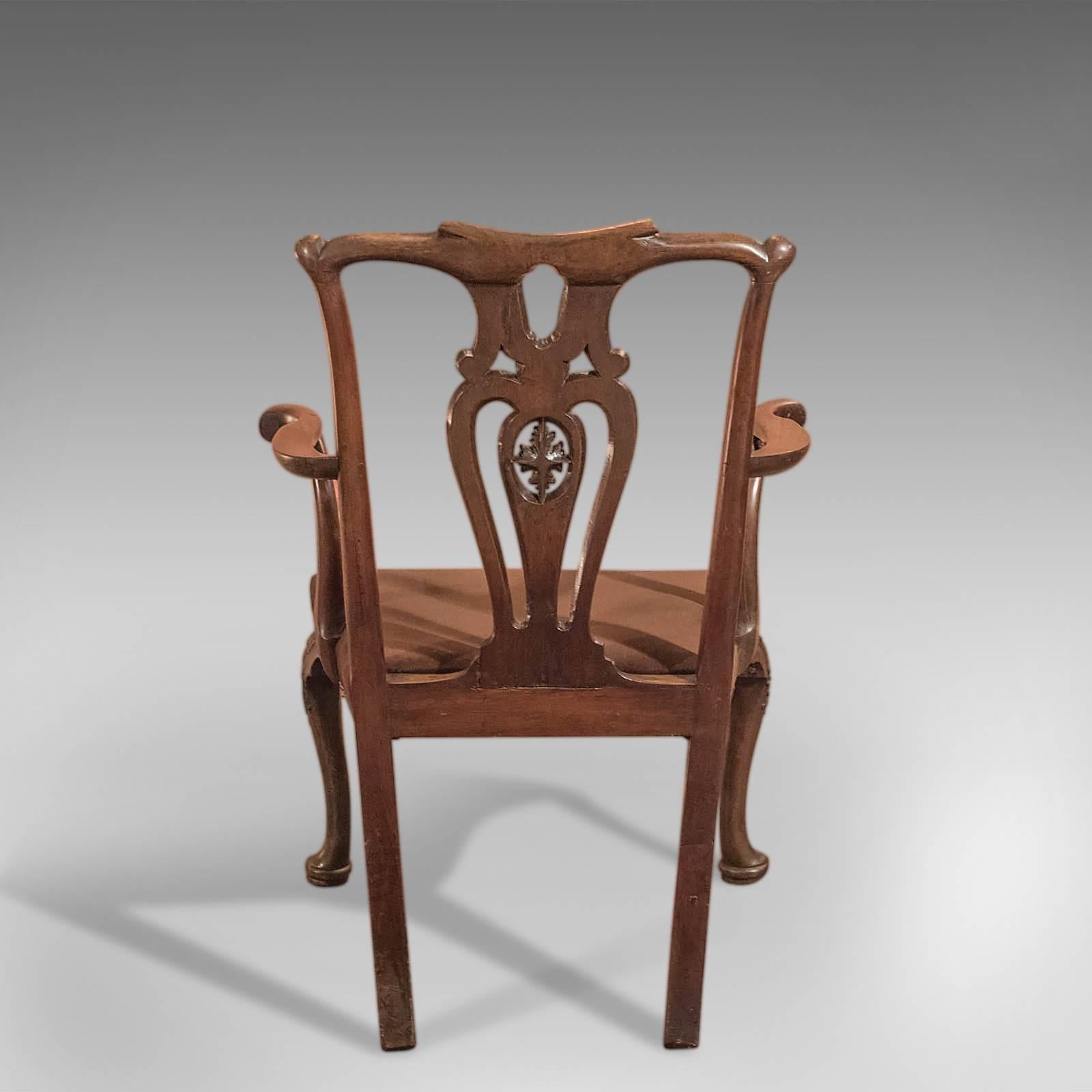 British Antique Elbow Chair, 19th Century in Chippendale Taste For Sale