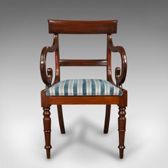 Antique Elbow Chair, English, Armchair, Desk, Scroll Arm, Regency, Circa 1820