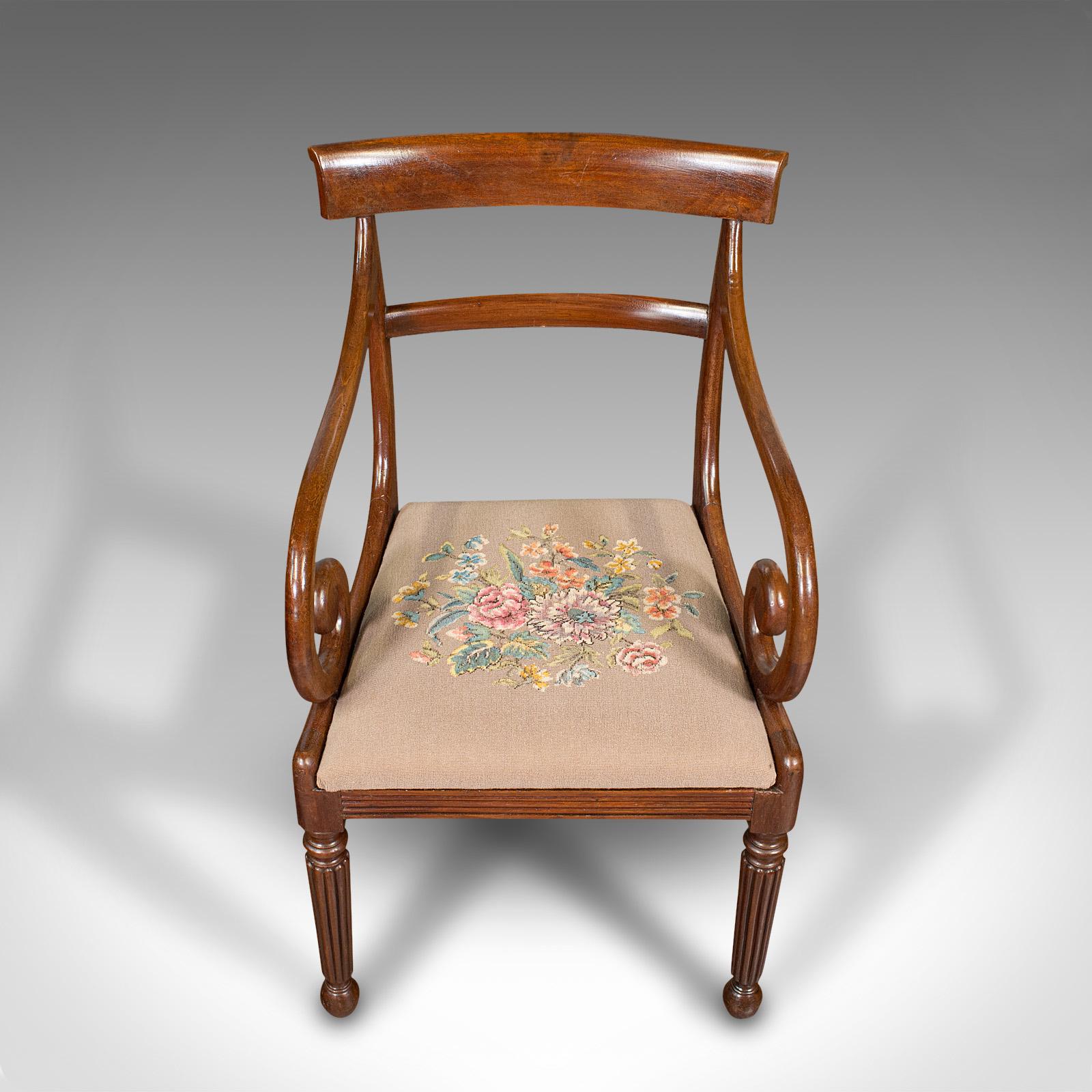 Antique Elbow Chair, English, Armchair, Needlepoint, Drop In Seat, Late Georgian For Sale 1