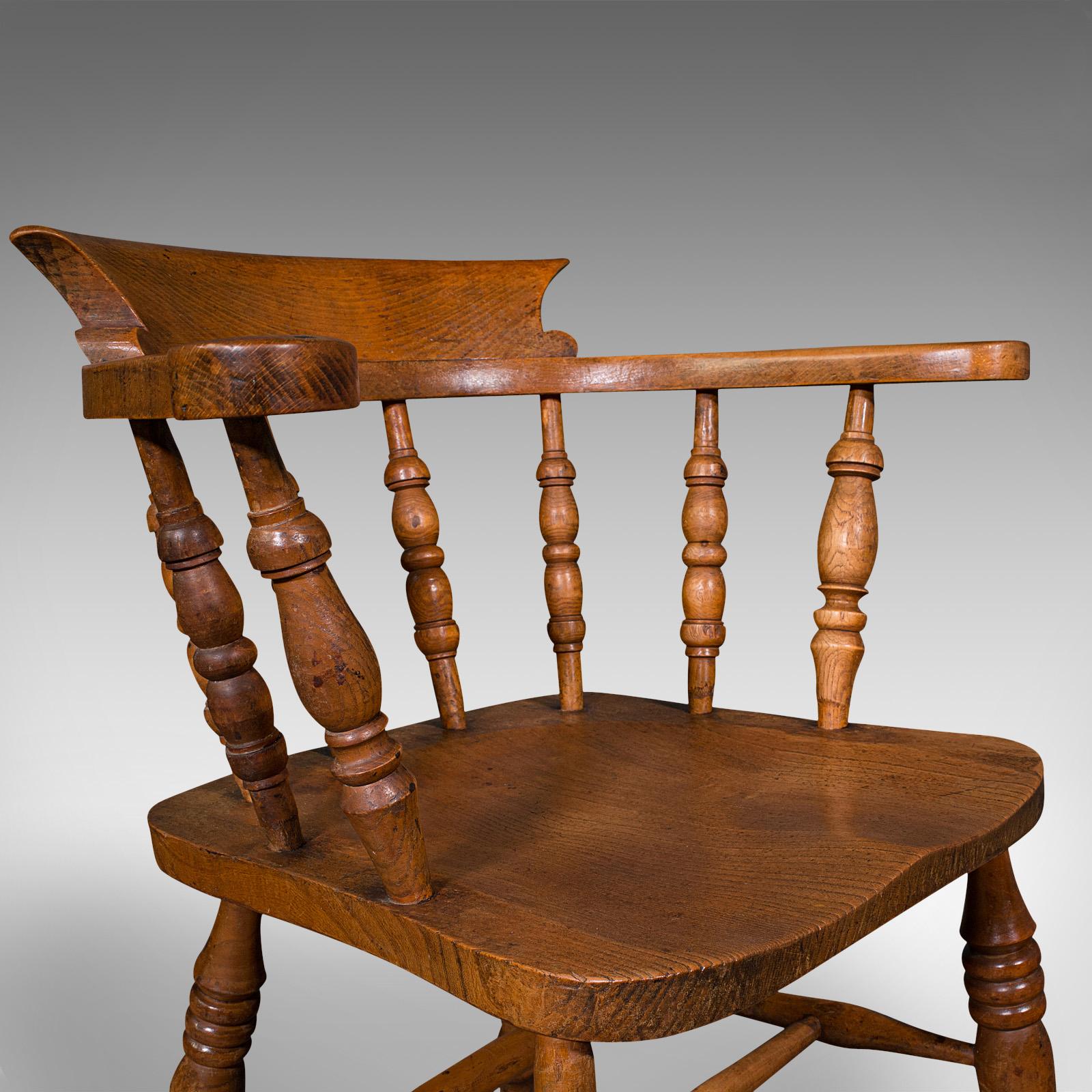 Antique Elbow Chair, English, Beech, Elm, Smoker's Bow, Captain, Victorian, 1900 4
