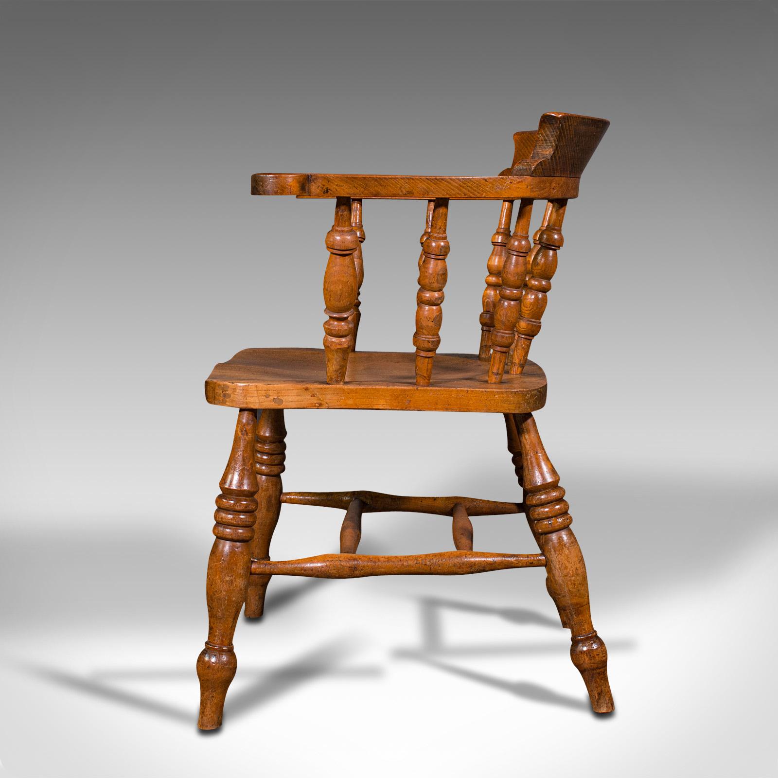 Antique Elbow Chair, English, Beech, Elm, Smoker's Bow, Captain, Victorian, 1900 In Good Condition In Hele, Devon, GB