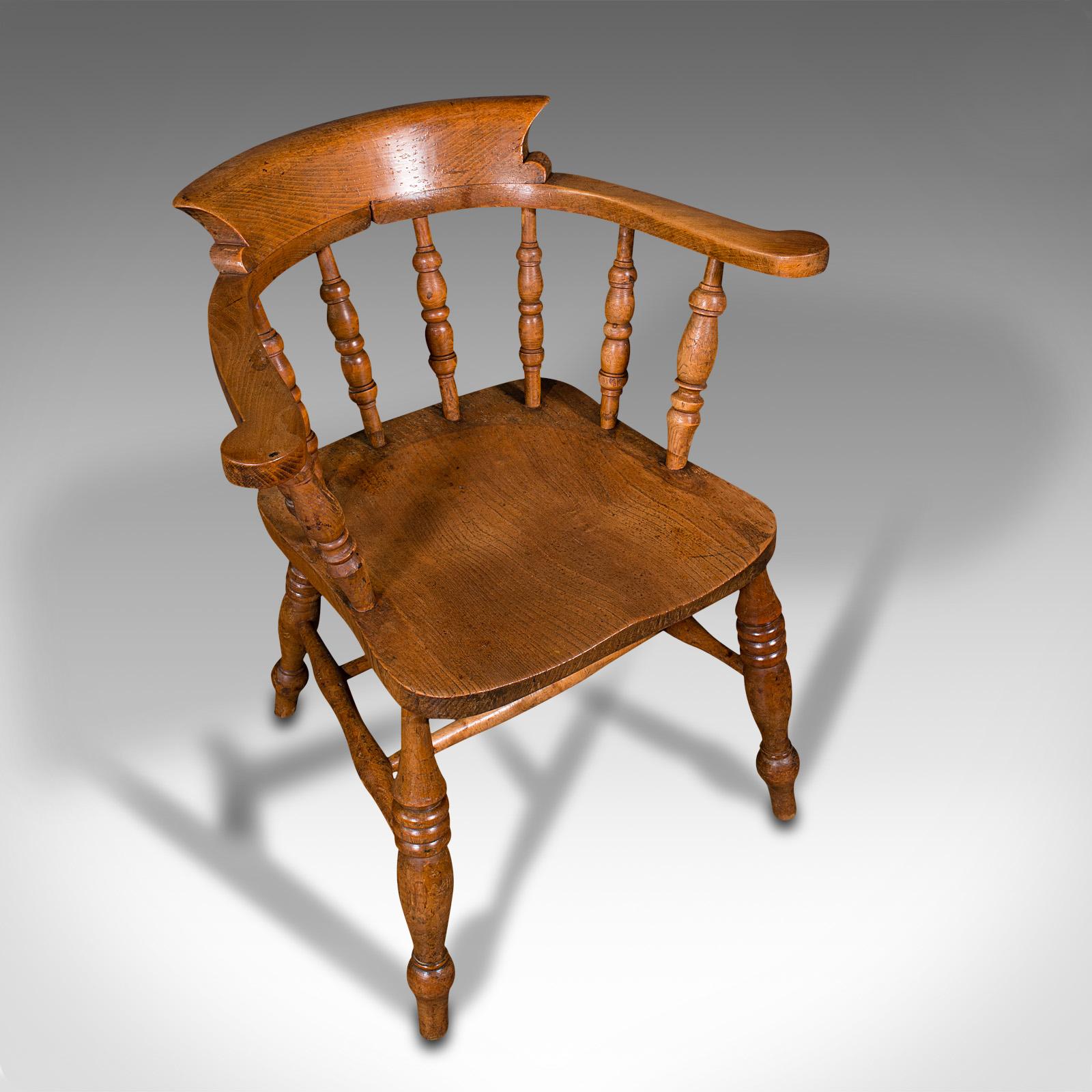 Antique Elbow Chair, English, Beech, Elm, Smoker's Bow, Captain, Victorian, 1900 1