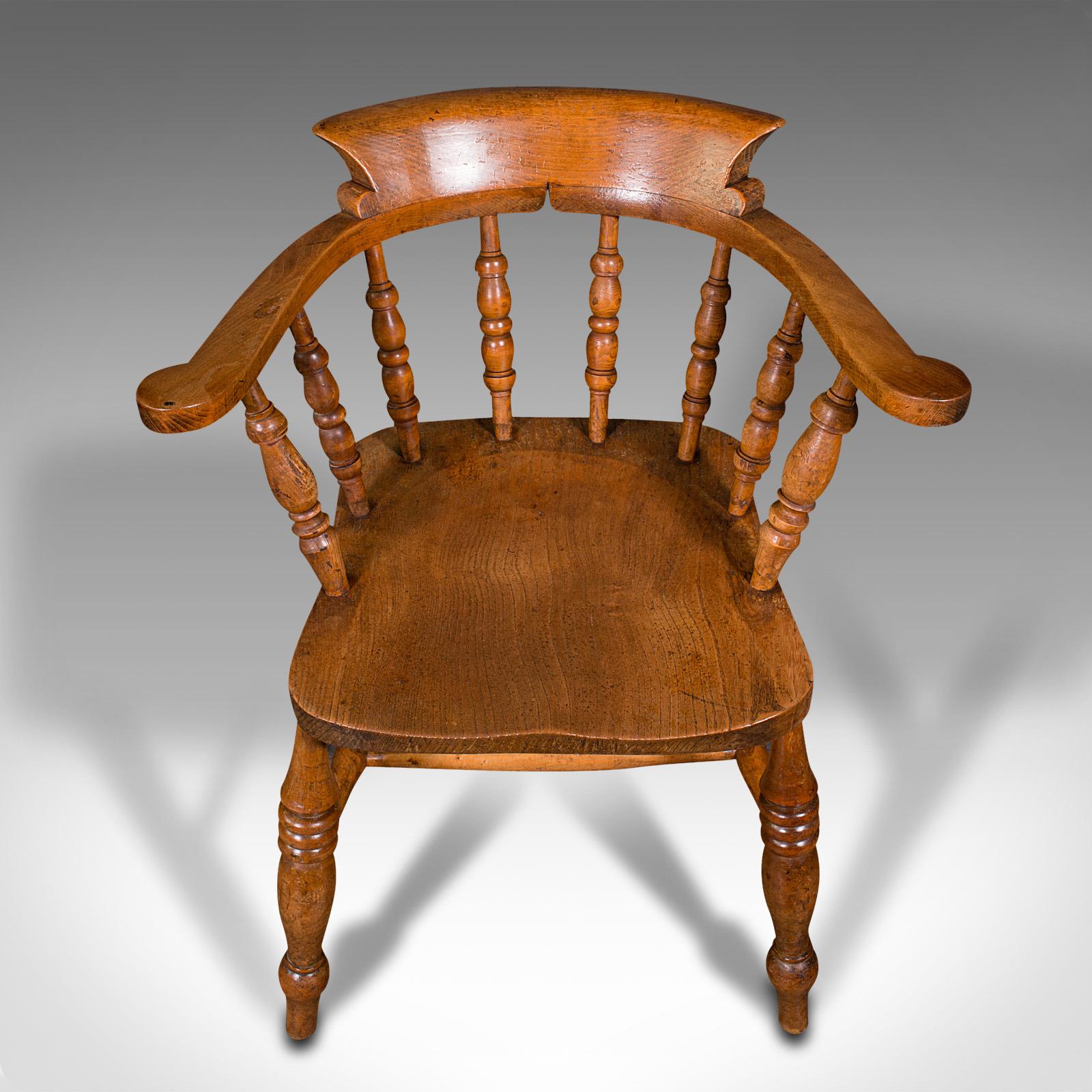 Antique Elbow Chair, English, Beech, Elm, Smoker's Bow, Captain, Victorian, 1900 2