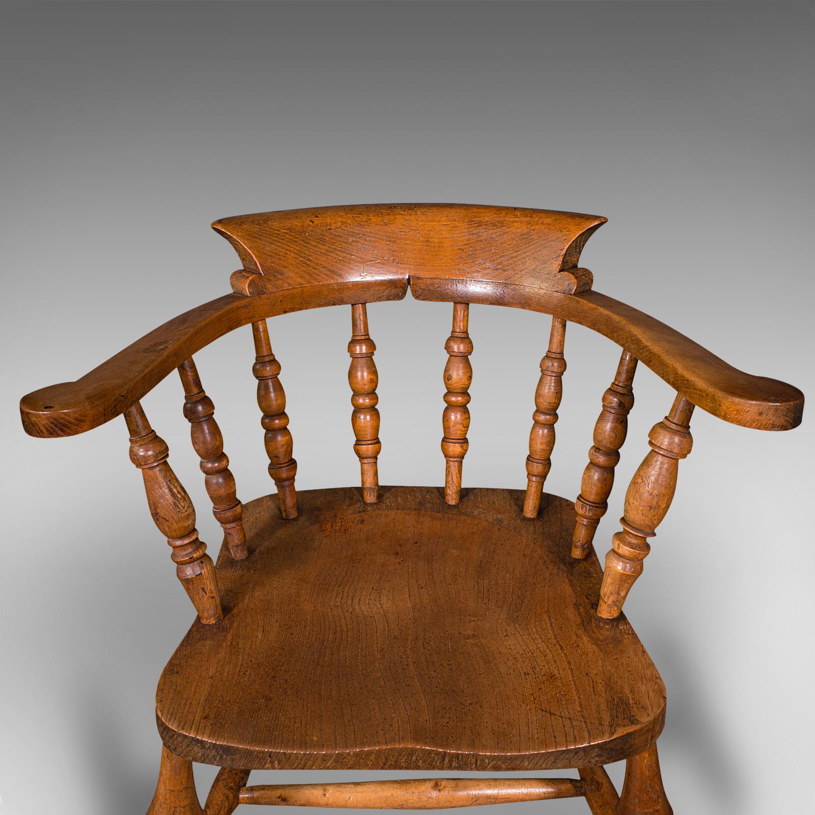 Antique Elbow Chair, English, Beech, Elm, Smoker's Bow, Captain, Victorian, 1900 3